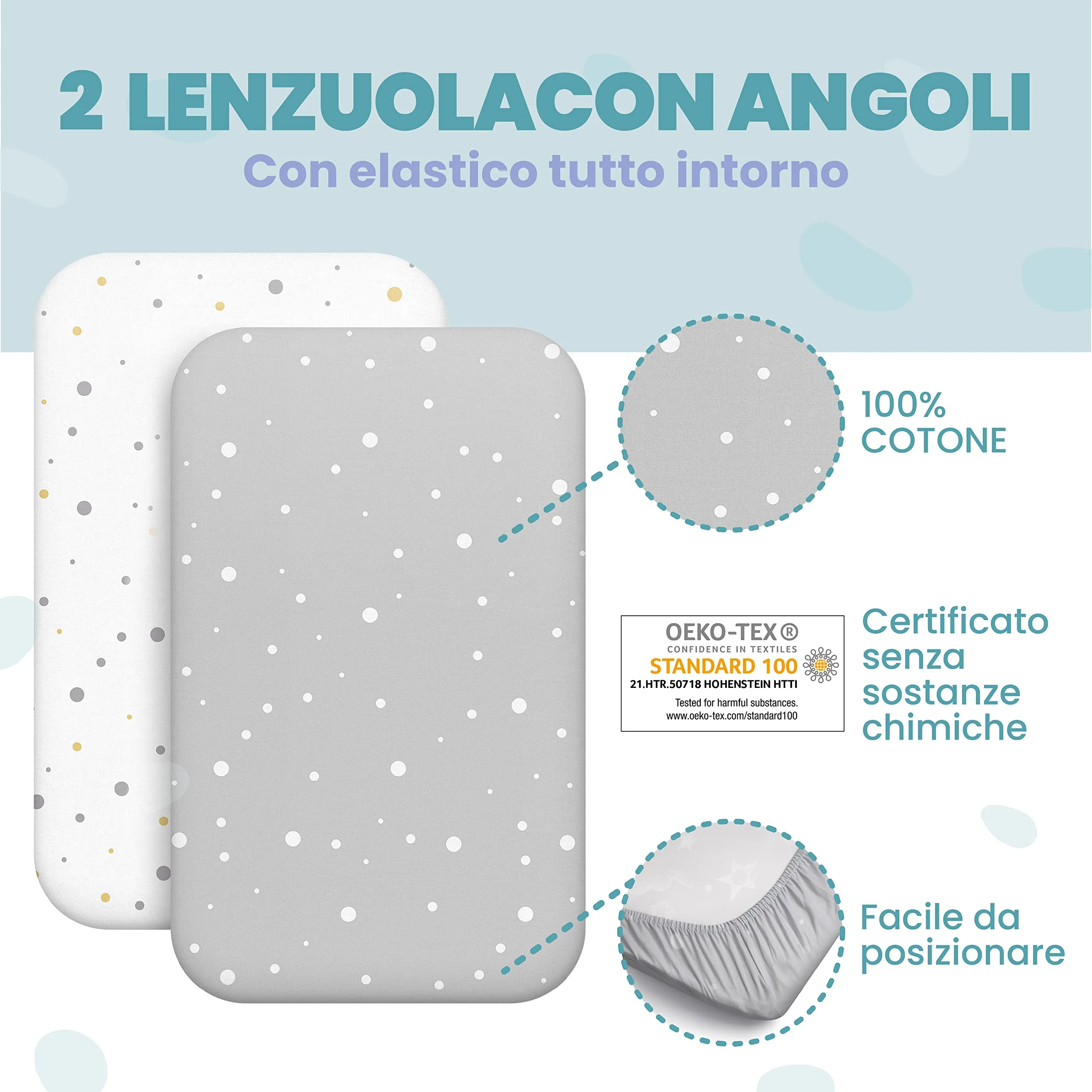 Sweety Fox Set Lenzuola Next To Me 3-in-1: 2 Lenzuola con Angoli e 1 Coprimaterasso Impermeabile, 50x83 cm, Grigio - immagine 5
