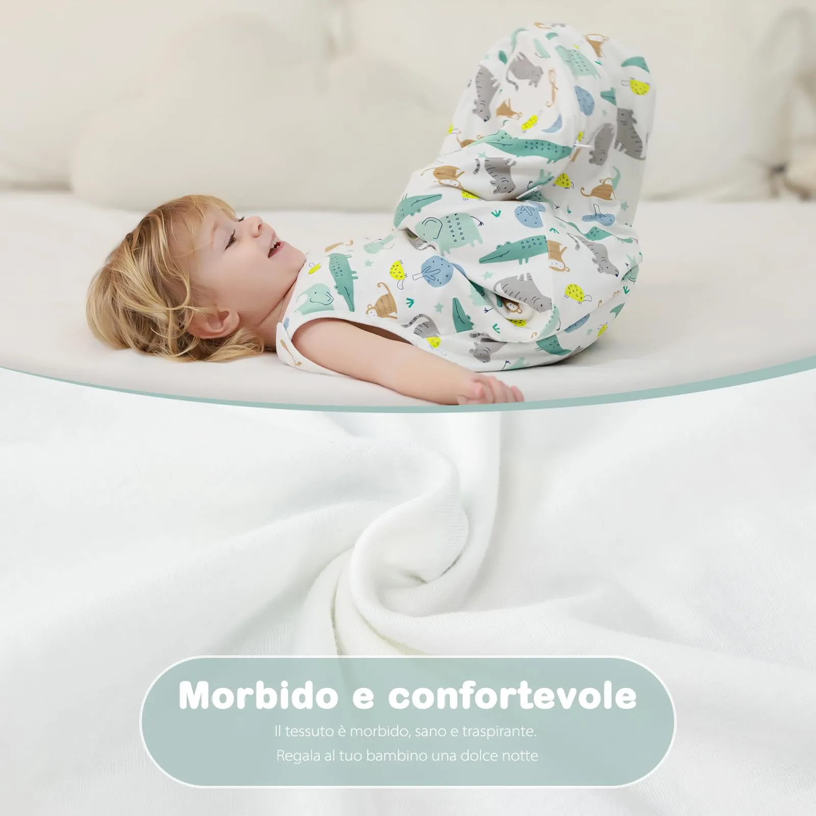 Mosebears Sacco Nanna Estivo Primaverile Animal Cartoon 1.0 Tog per Bambini, 0-6 Mesi, Paradiso Animale - immagine 5