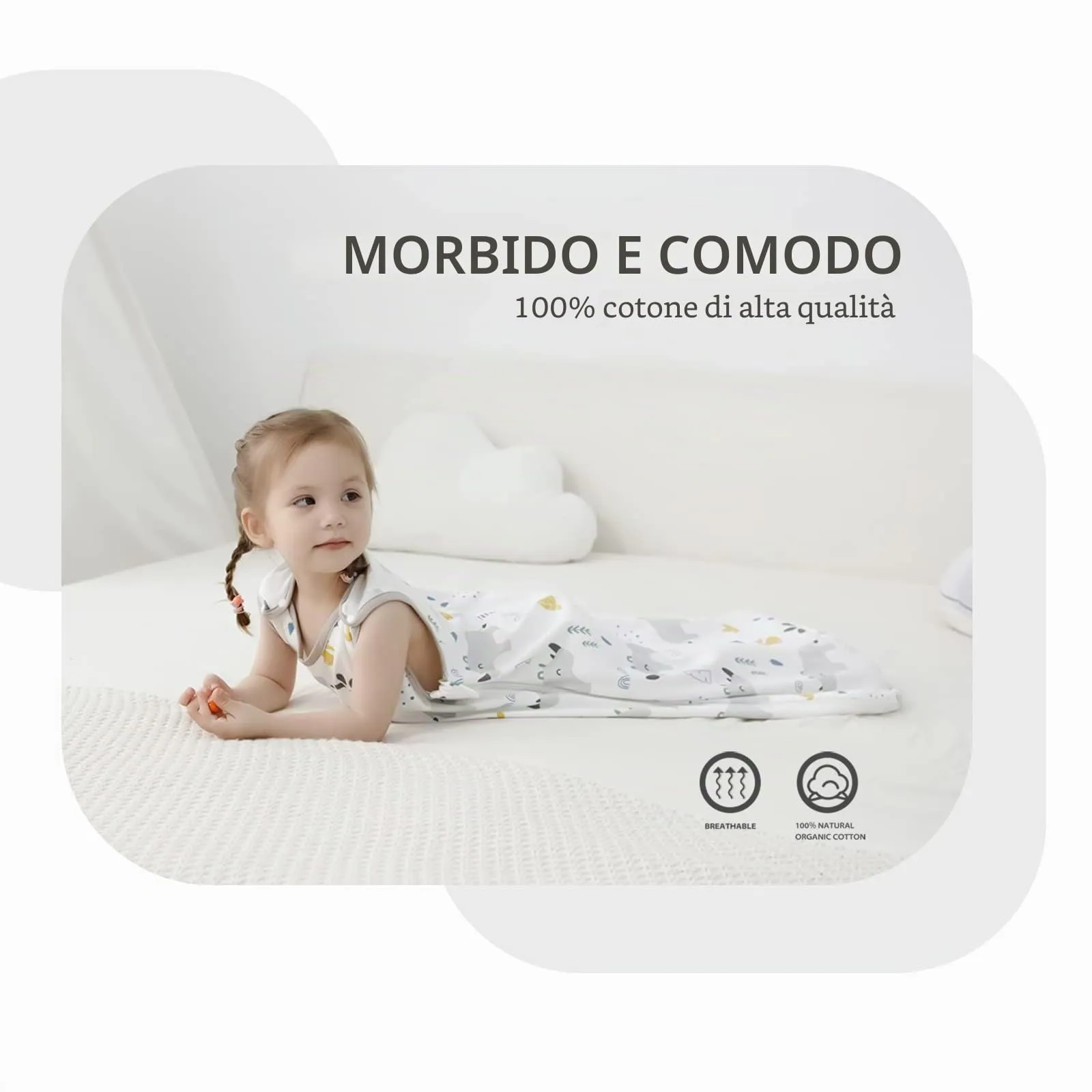 Mosebears Sacco Nanna Estivo 1.0 Tog per Neonati, Cotone, Rinoceronte, 6-12 Mesi - immagine 6