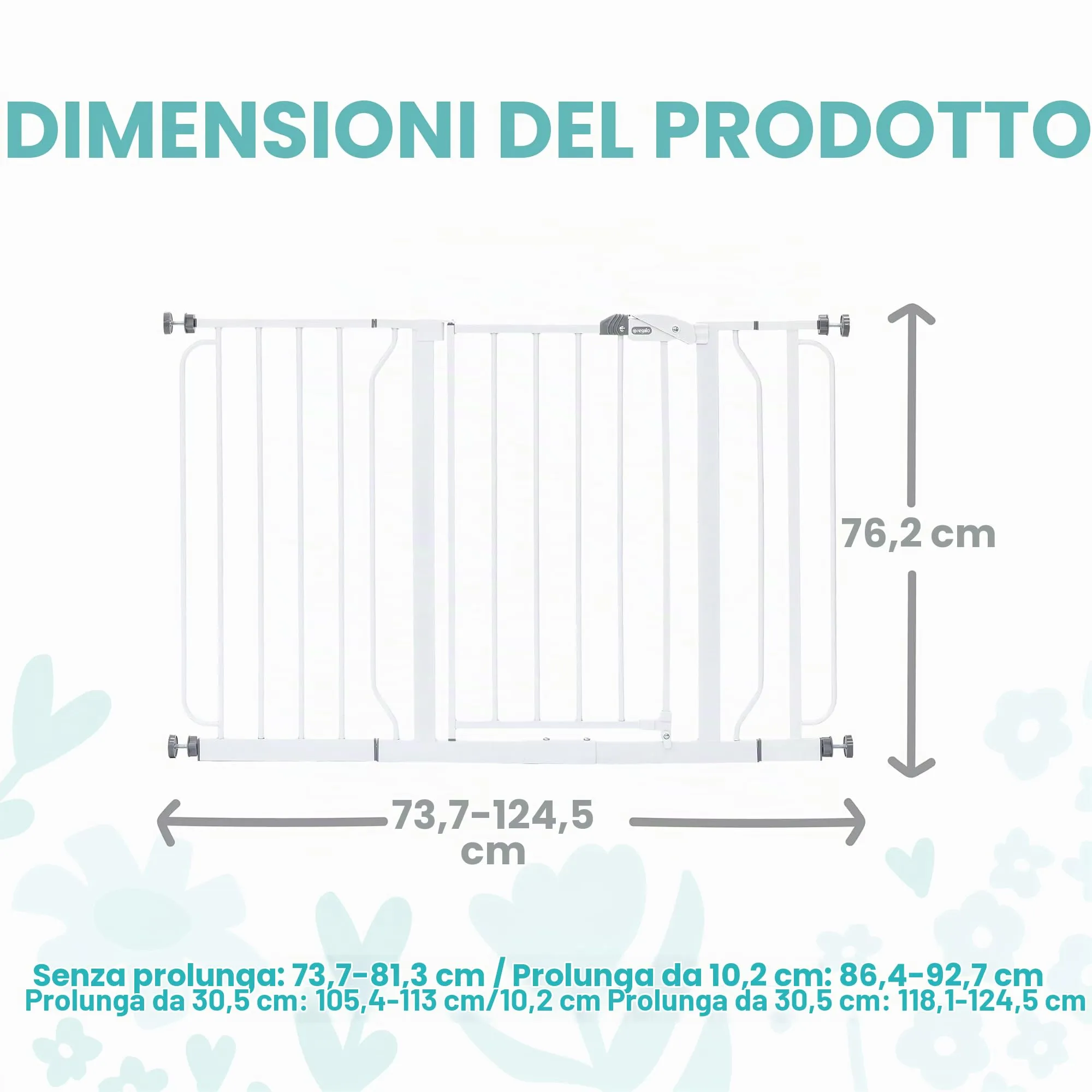 Regalo Extra Wide Baby Gate for Doorways and Bottom of Stairs, 73.6-122cm, Pressure Mounted, White - immagine 3