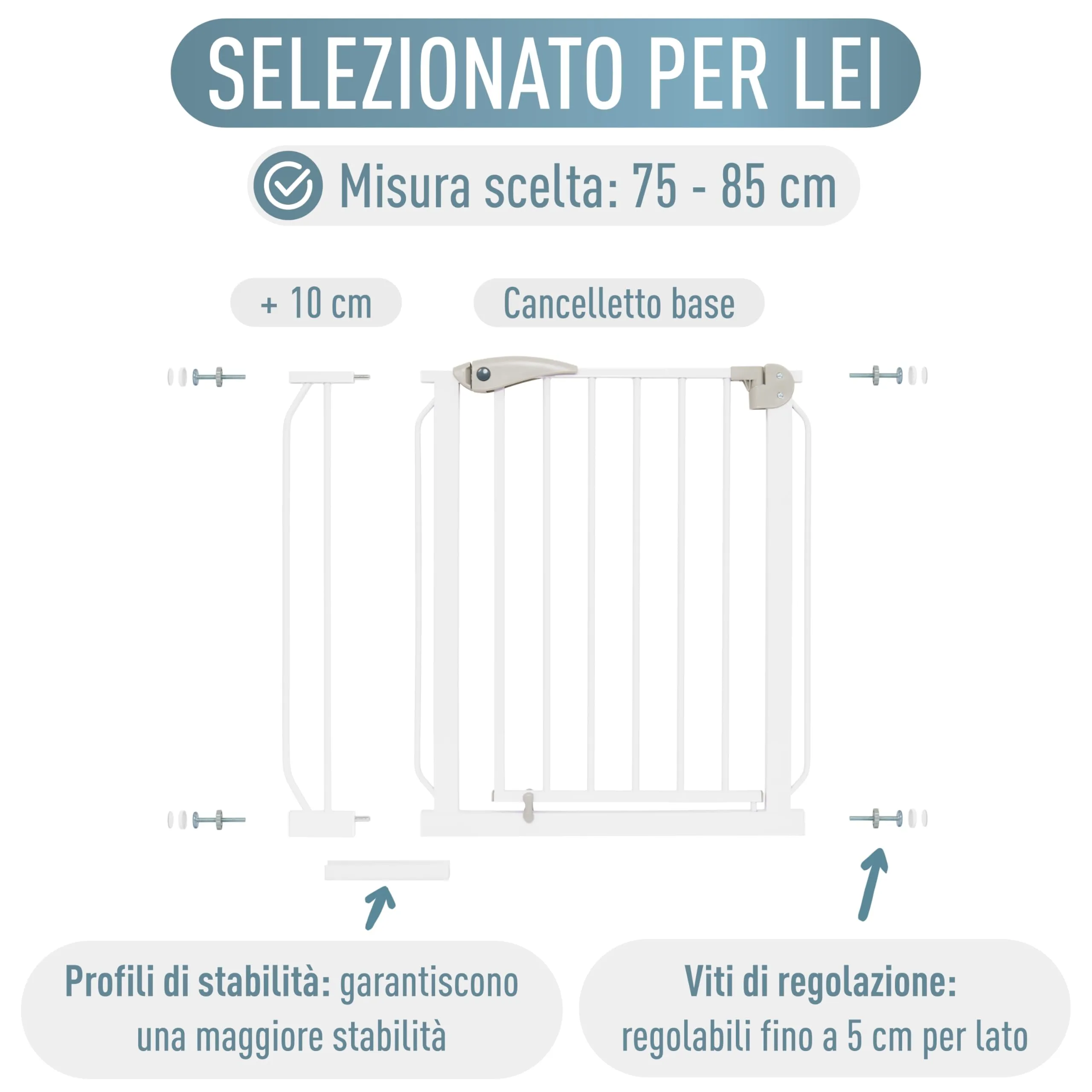 IB-Style Cancelletto di Sicurezza Berrin per Bambini e Animali, 75-85 cm, Metallo, Bianco - immagine 8