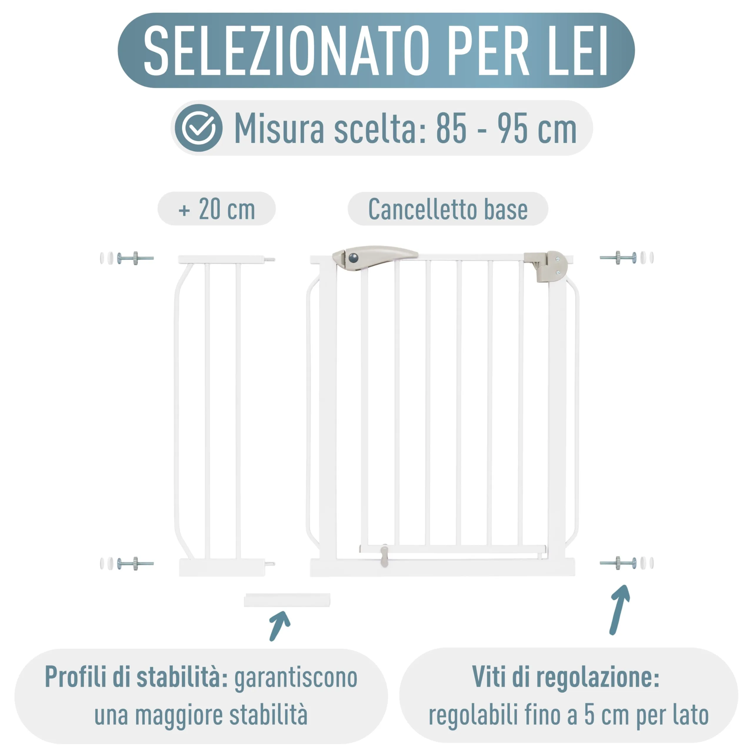 IB-Style Cancelletto di Sicurezza Berrin 85-95 cm per Bambini e Animali Domestici, Metallo, Bianco - immagine 8