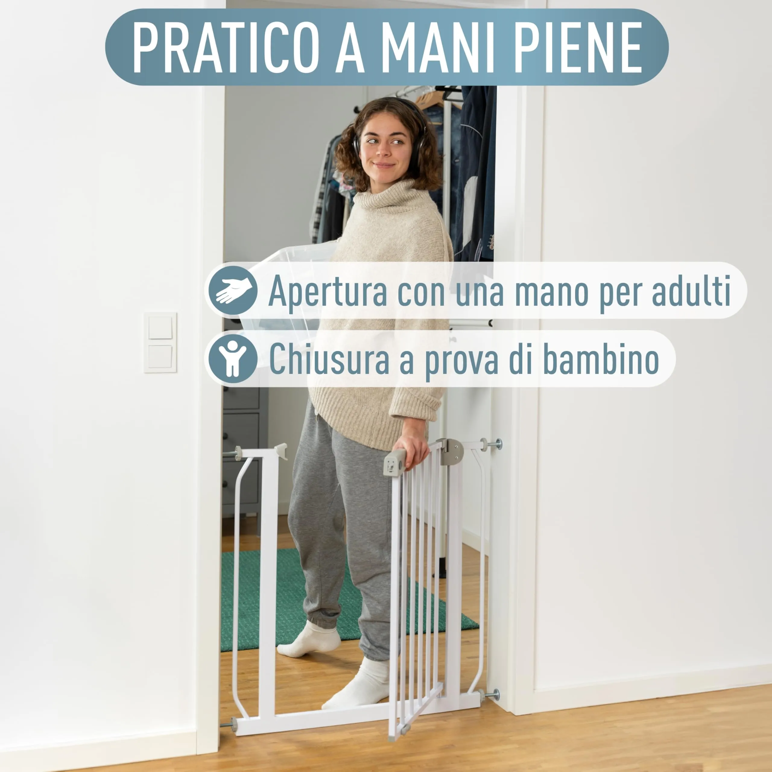 IB-Style Berrin Cancelletto di Sicurezza per Bambini e Animali, 95-105 cm, Metallo, Bianco - immagine 5
