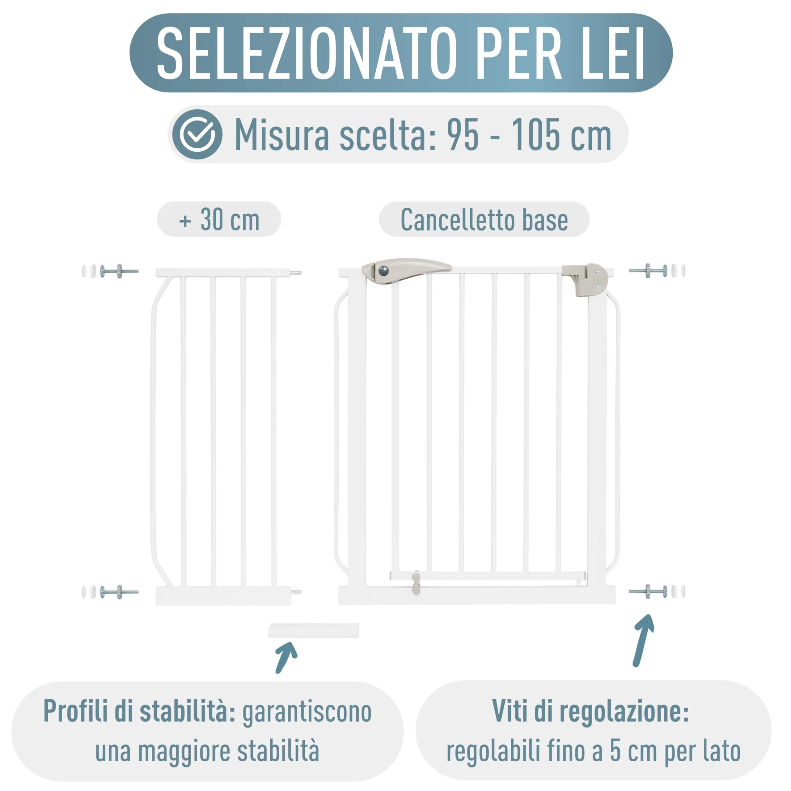 IB-Style Berrin Cancelletto di Sicurezza per Bambini e Animali, 95-105 cm, Metallo, Bianco - immagine 8