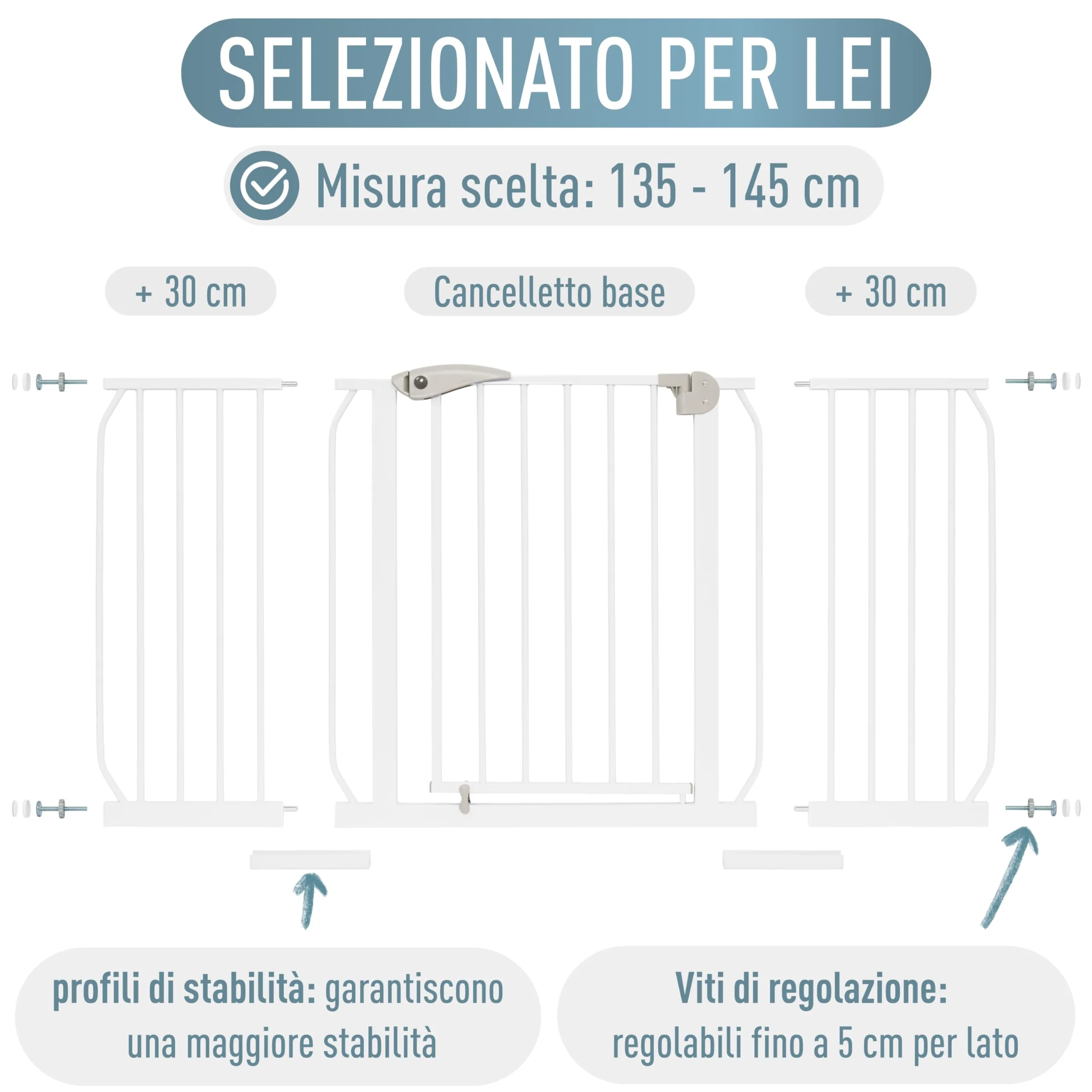 IB-Style Cancelletto di Sicurezza Berrin 135-145 cm per Bambini e Animali, Metallo, Bianco - immagine 8