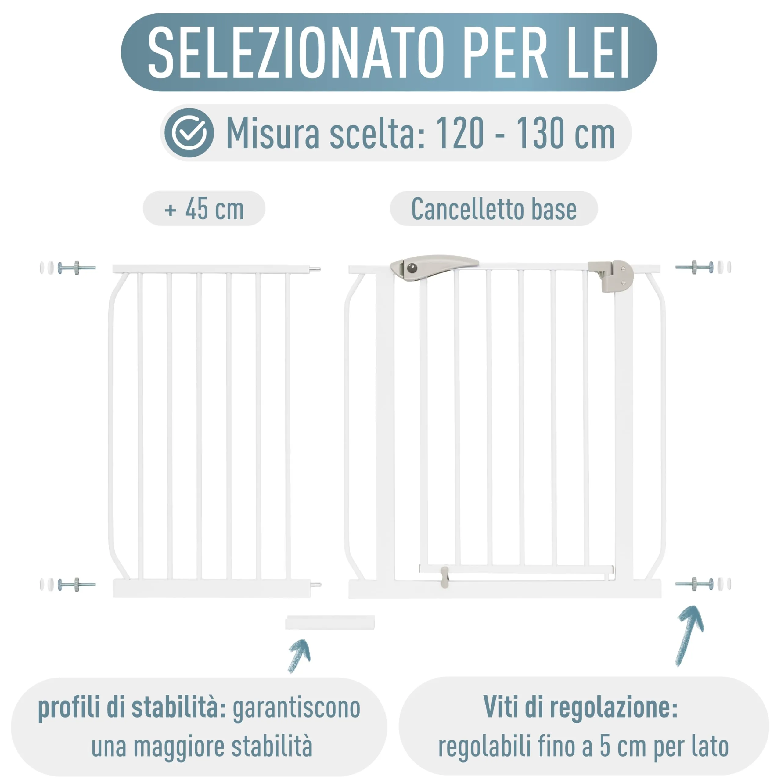 IB-Style Cancelletto di Sicurezza Berrin 120-130 cm per Bambini e Animali, Metallo, Bianco - immagine 8