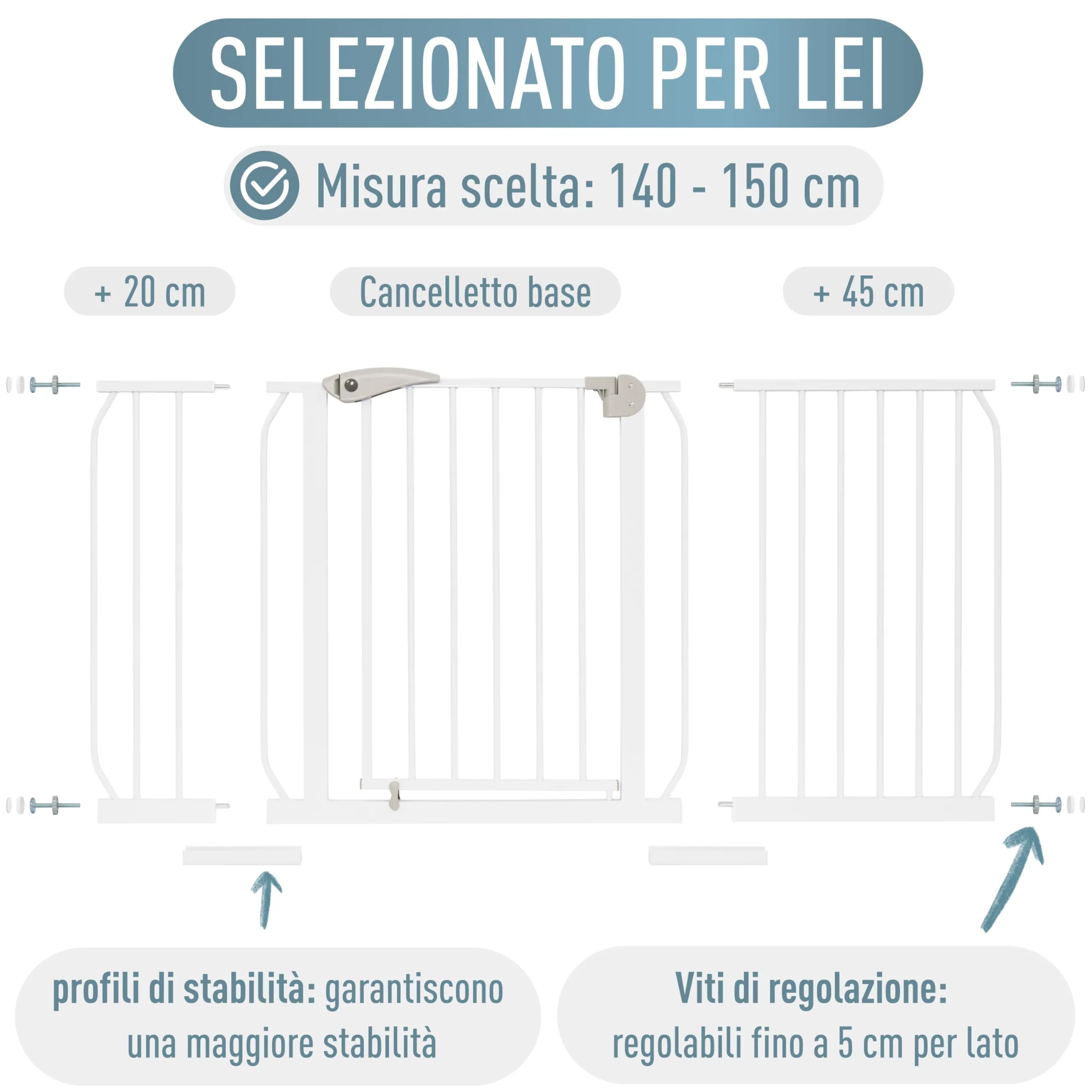 IB-Style Cancelletto di Sicurezza Berrin 140-150 cm per Bambini e Animali Domestici, Metallo, Bianco - immagine 8