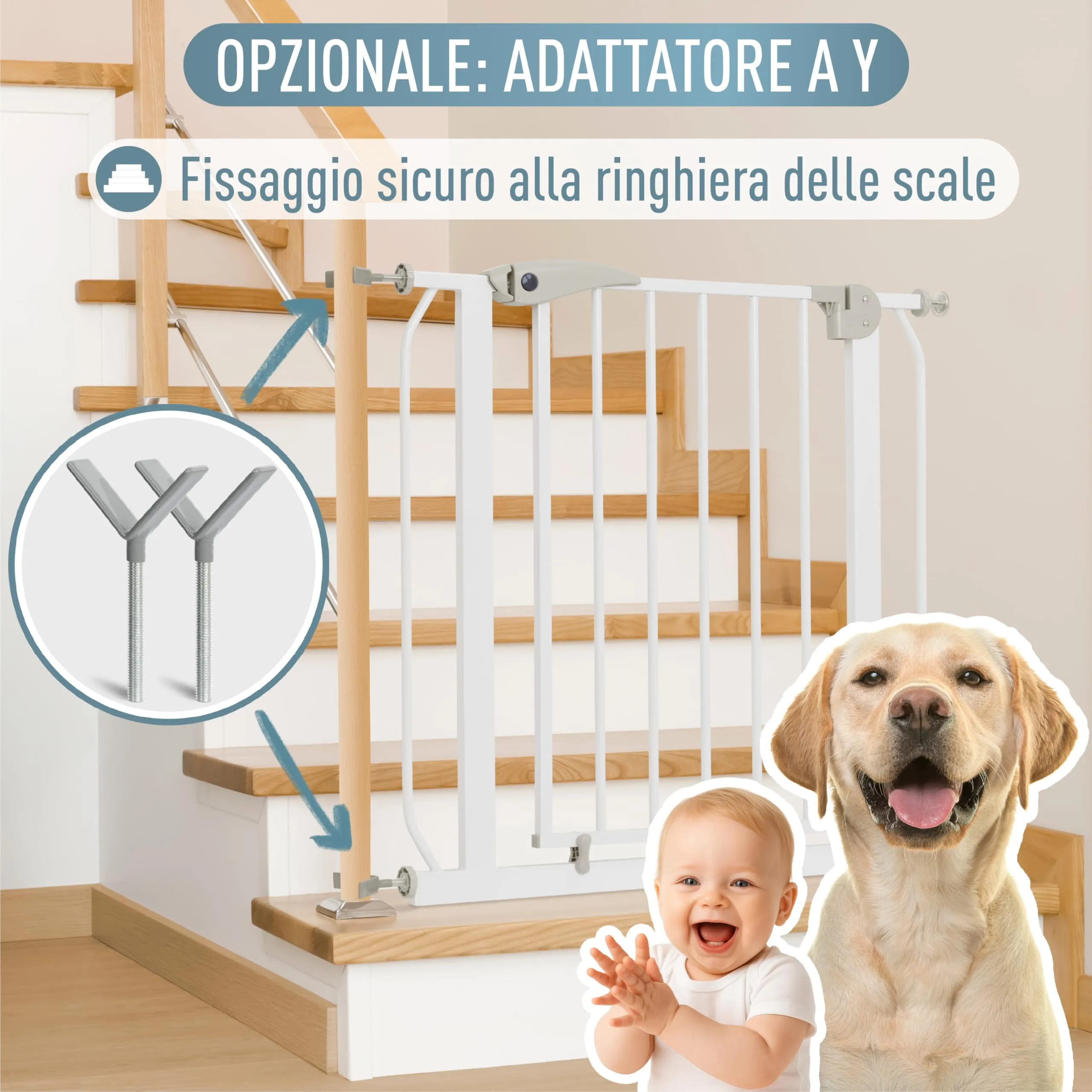 IB-Style Berrin Cancelletto di Sicurezza per Bambini e Animali 165-175 cm, Metallo, Bianco - immagine 7