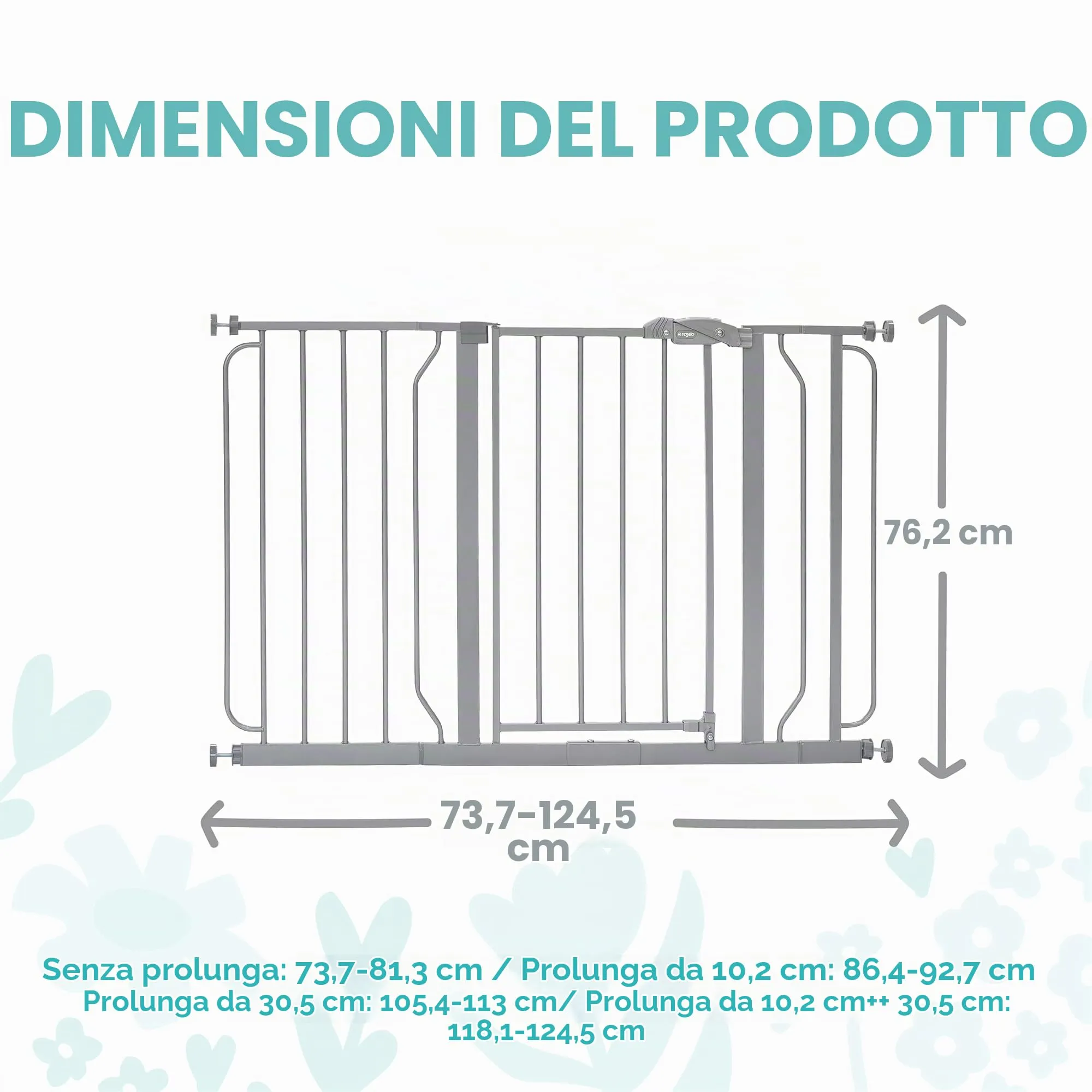 Regalo Extra Wide Baby Gate, 73.6-122cm, Pressure Mounted, Platinum - immagine 2
