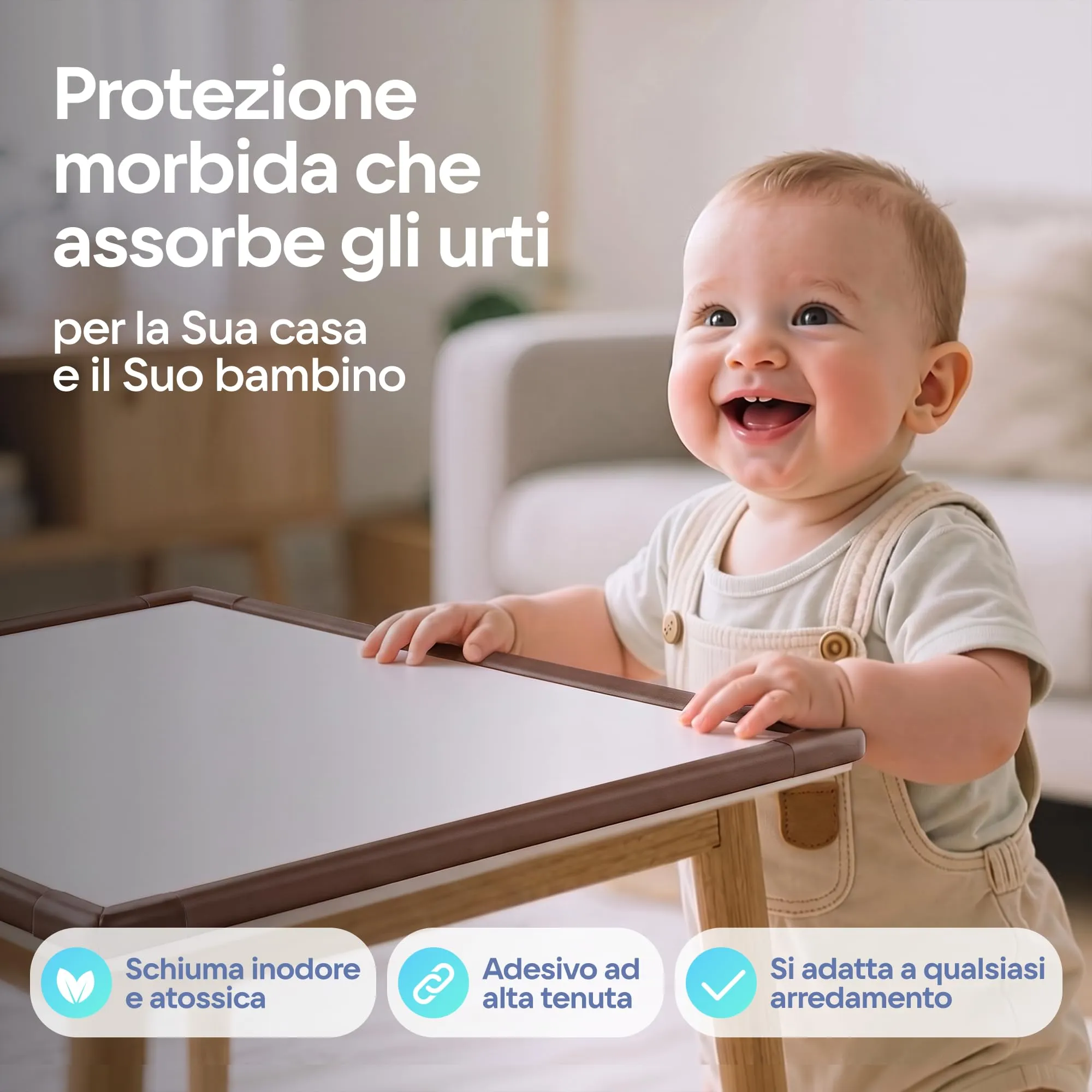 Komfortology Paraspigoli e Bordo Protettivo 4,5 m con 4 Angoli Adesivi, Marrone - immagine 2