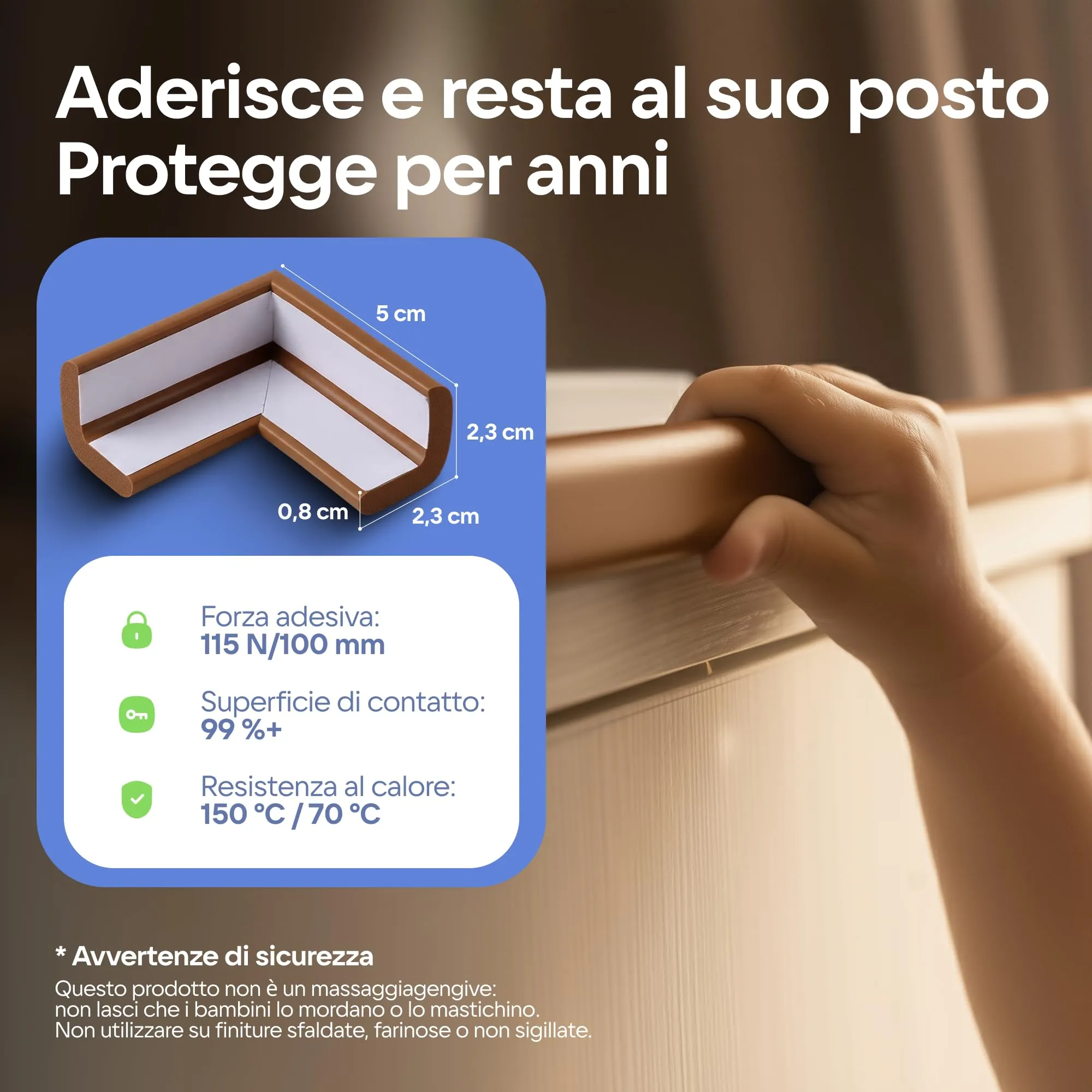 Komfortology Paraspigoli e Bordo Protettivo 4,5 m con 4 Angoli Adesivi, Marrone - immagine 5