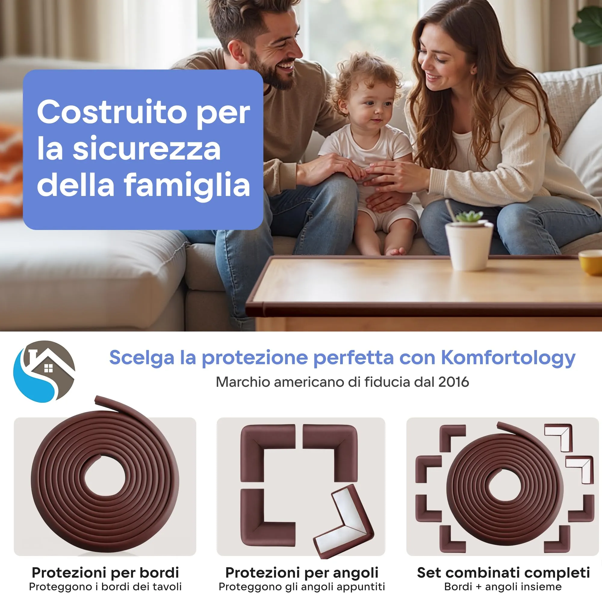 Komfortology Paraspigoli e Bordo Protettivo 4,5 m con 4 Angoli Adesivi, Marrone - immagine 8