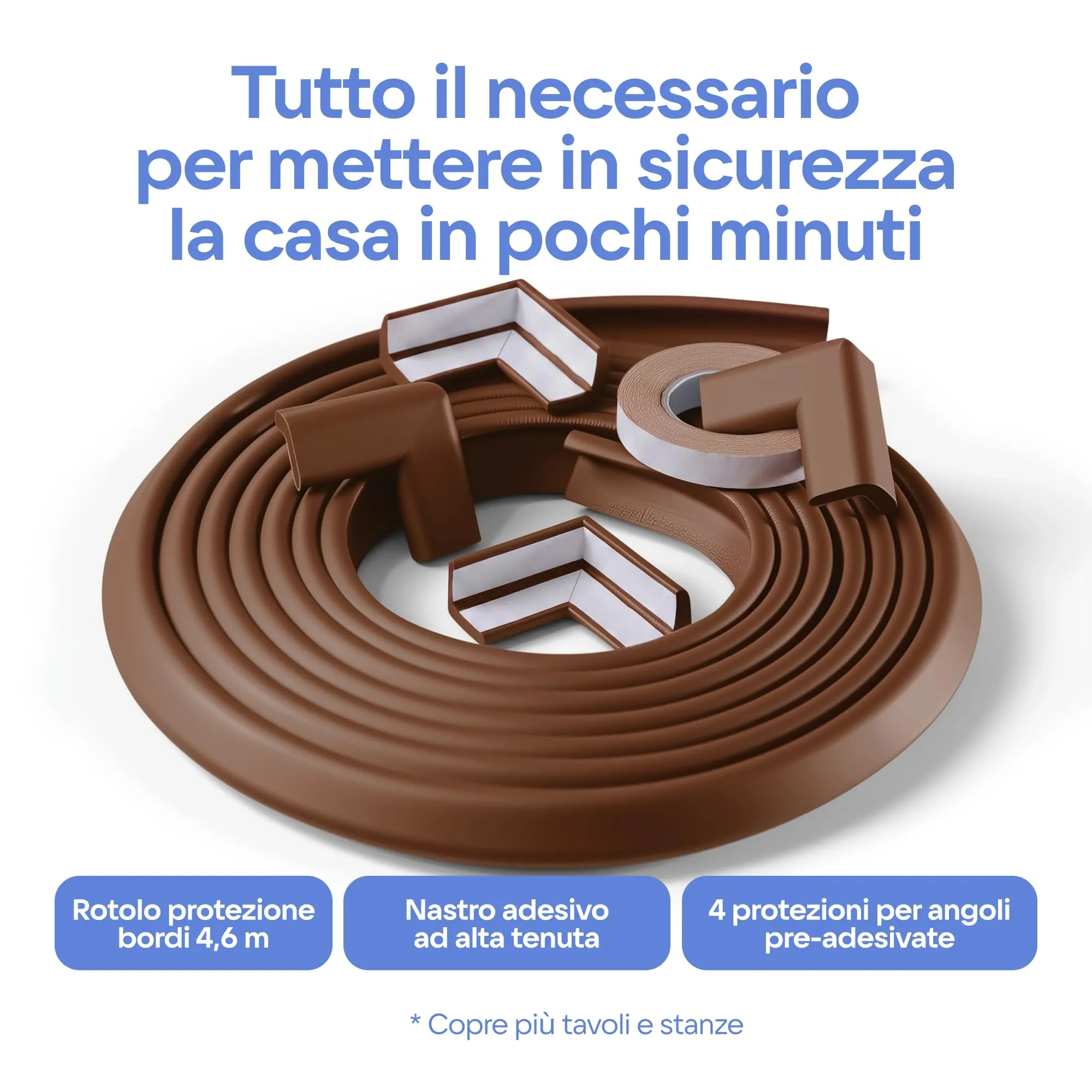 Komfortology Paraspigoli e Bordo Protettivo 4,5 m con 4 Angoli Adesivi, Marrone - immagine 9