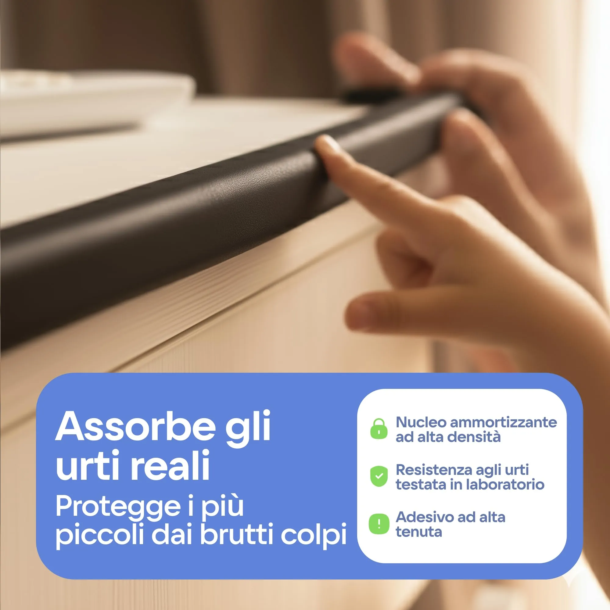 Komfortology Protezioni per bordi e angoli per mobili, set in schiuma con 4,9 m di cuscino protettivo, 4,6 m di paraurti e 4 angoli adesivi - immagine 4