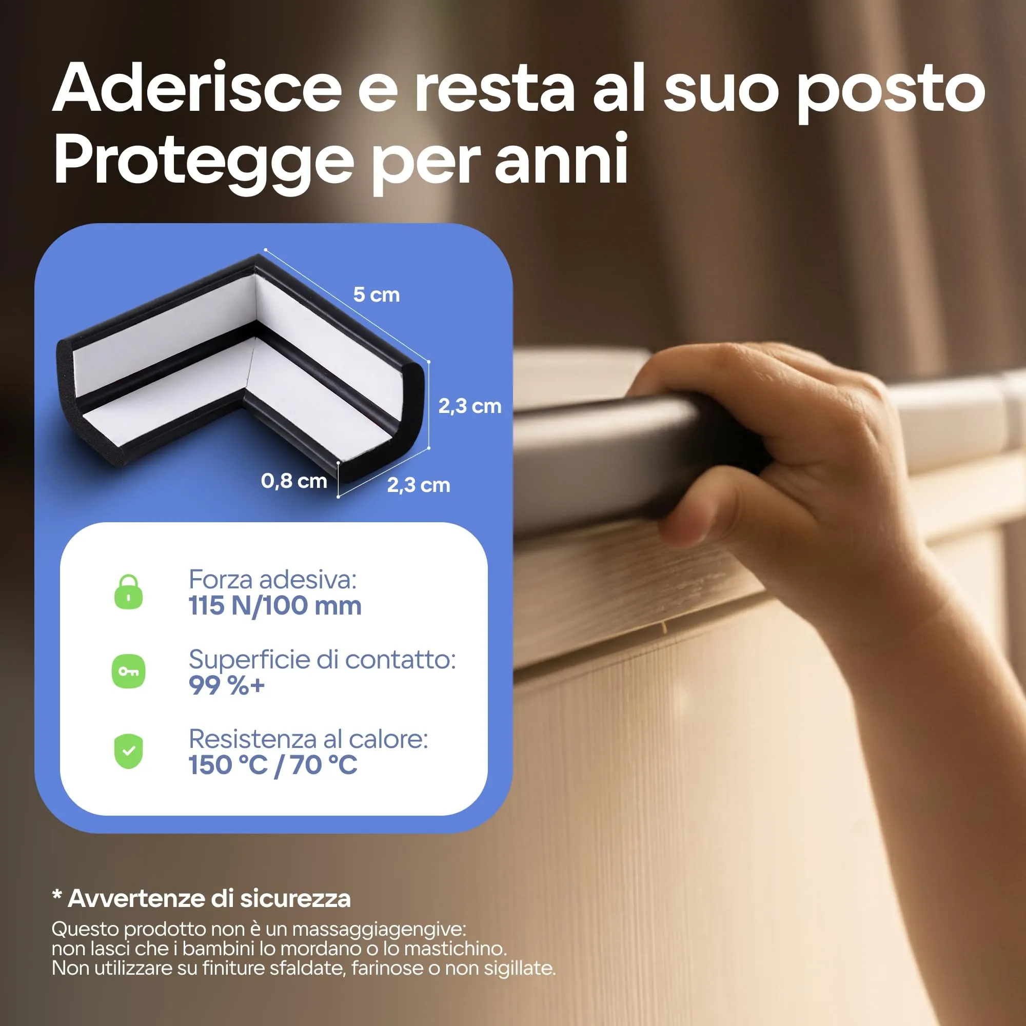 Komfortology Protezioni per bordi e angoli per mobili, set in schiuma con 4,9 m di cuscino protettivo, 4,6 m di paraurti e 4 angoli adesivi - immagine 5