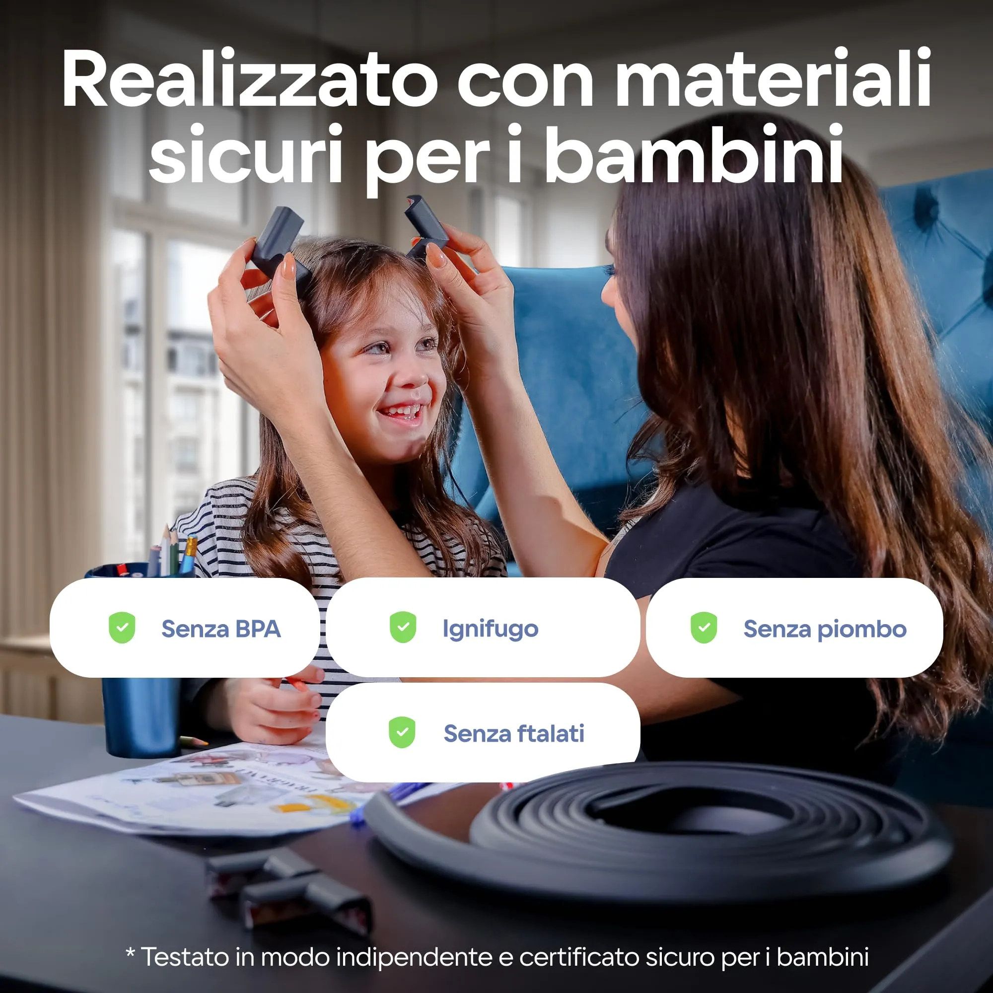 Komfortology Protezioni per bordi e angoli per mobili, set in schiuma con 4,9 m di cuscino protettivo, 4,6 m di paraurti e 4 angoli adesivi - immagine 6