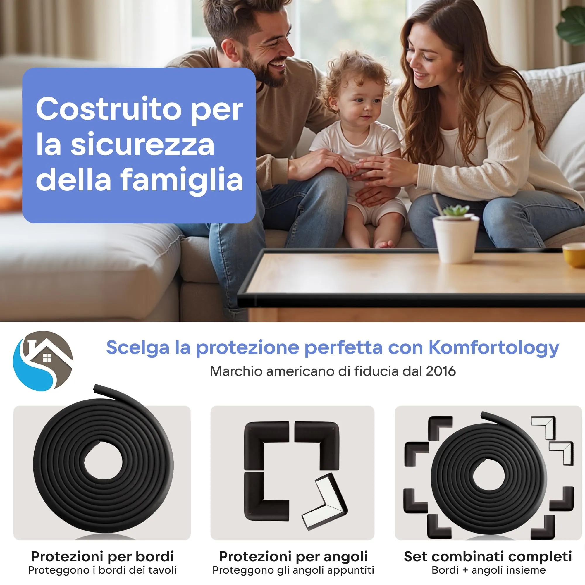 Komfortology Protezioni per bordi e angoli per mobili, set in schiuma con 4,9 m di cuscino protettivo, 4,6 m di paraurti e 4 angoli adesivi - immagine 8