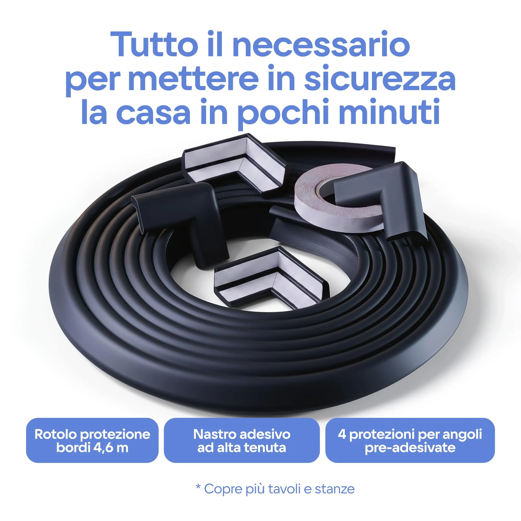 Komfortology Protezioni per bordi e angoli per mobili, set in schiuma con 4,9 m di cuscino protettivo, 4,6 m di paraurti e 4 angoli adesivi - immagine 9