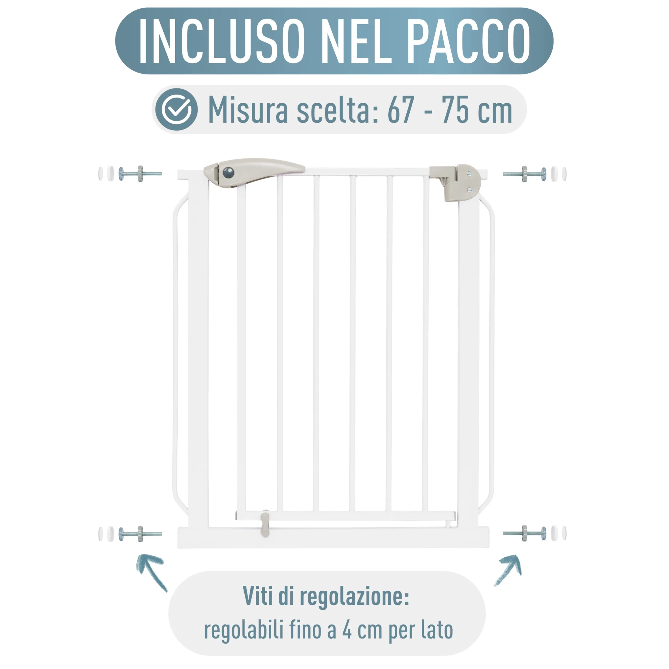 IB-Style Berrin Cancelletto di Sicurezza per Bambini e Animali, 67-75 cm, Metallo, Bianco - immagine 8