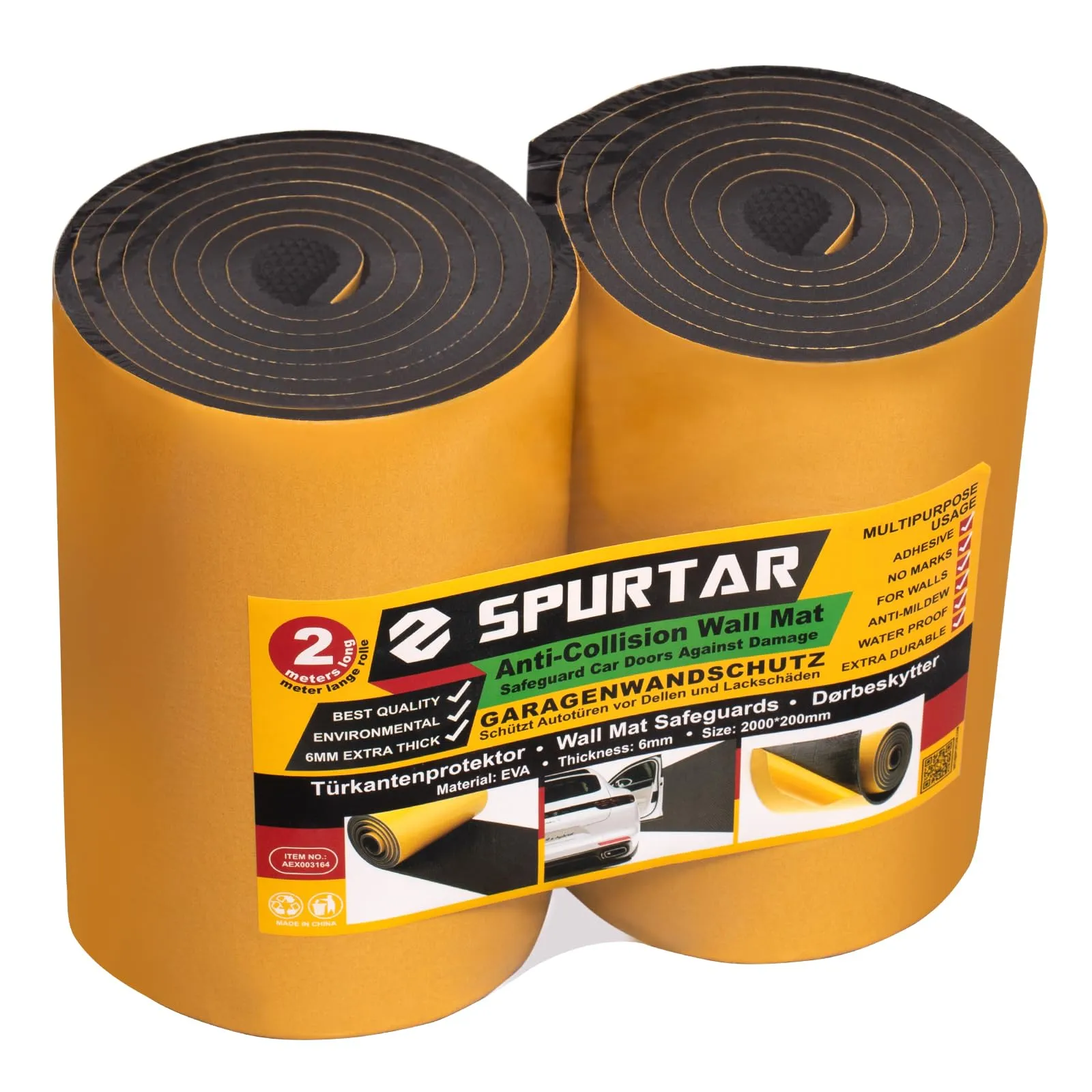 Spurtar Paracolpi Garage e Portiere Auto Adesivo in Gomma EVA, 200 x 20 cm (2 Rotoli) - immagine 1