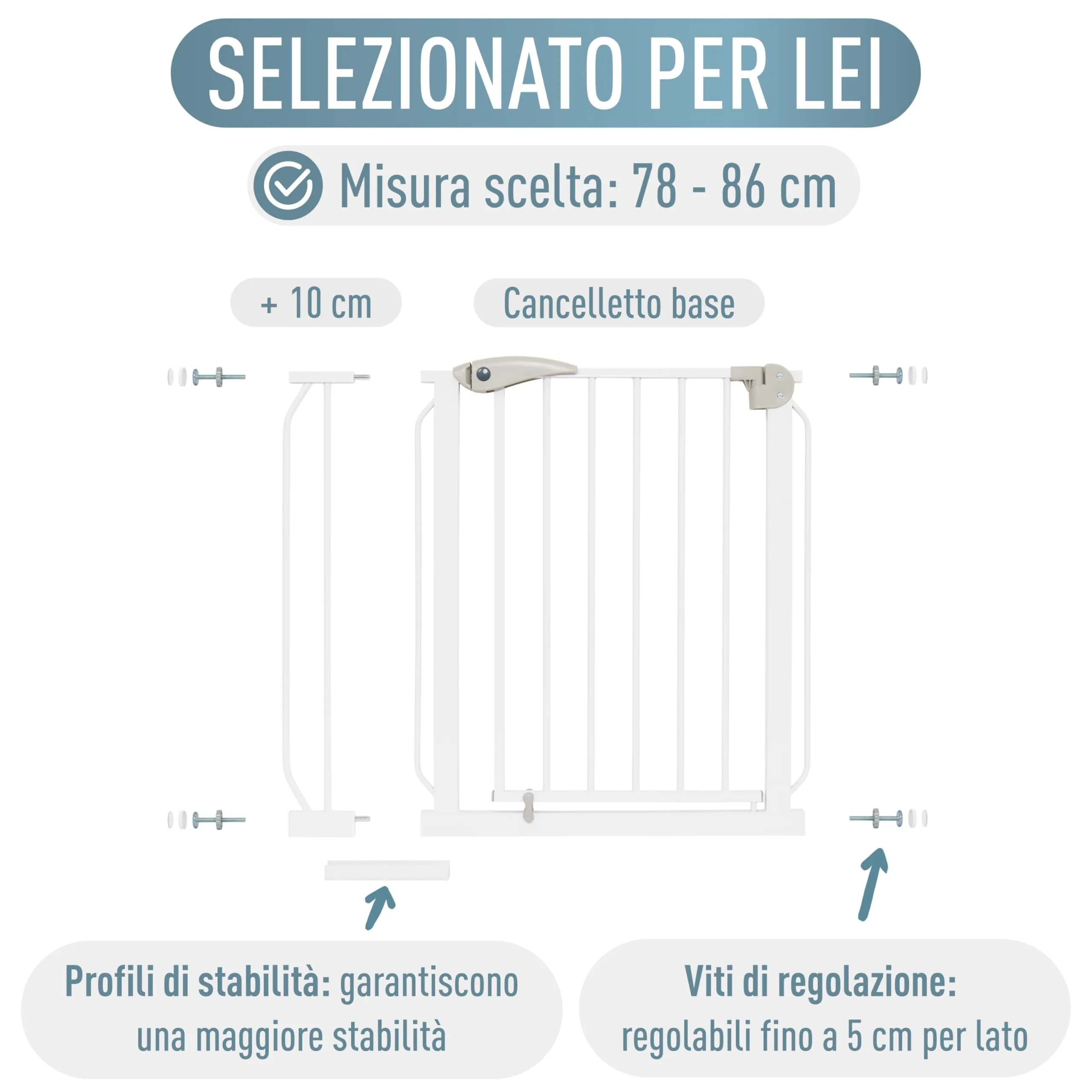 IB-Style Cancelletto di Sicurezza Berrin per Bambini e Animali Domestici, Metallo, Bianco, 78-86 cm - immagine 8