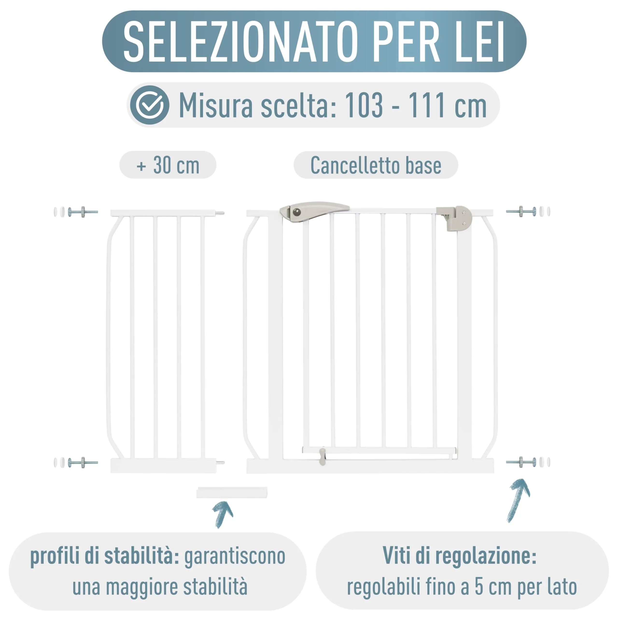 IB-Style Berrin Cancelletto di Sicurezza per Bambini, 103-111 cm, Bianco, Metallo, Senza Foratura, Auto-Close, 90° Stop - immagine 8