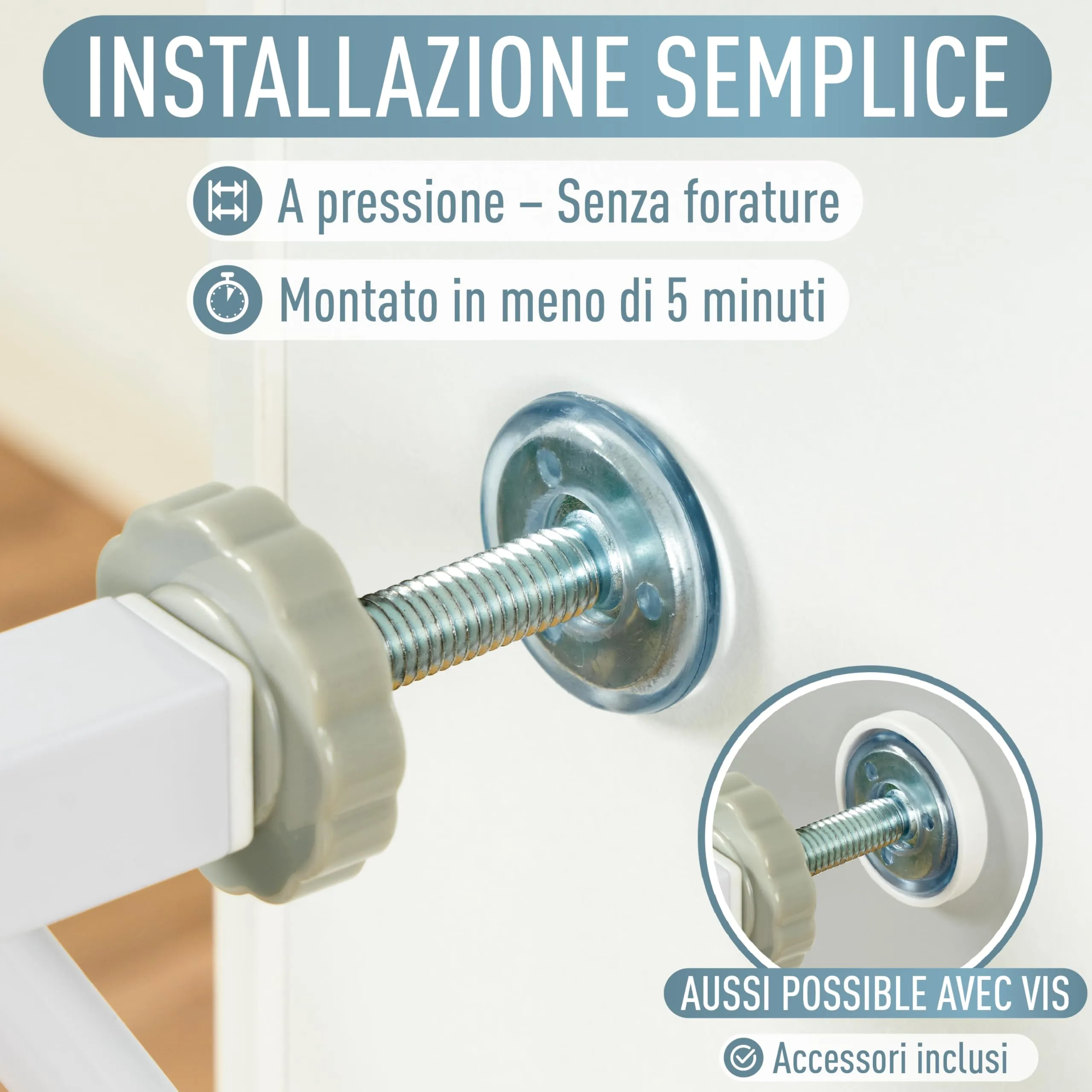 IB-Style Cancelletto di Sicurezza Berrin per Bambini, 133-141 cm, Metallo, Bianco - immagine 3