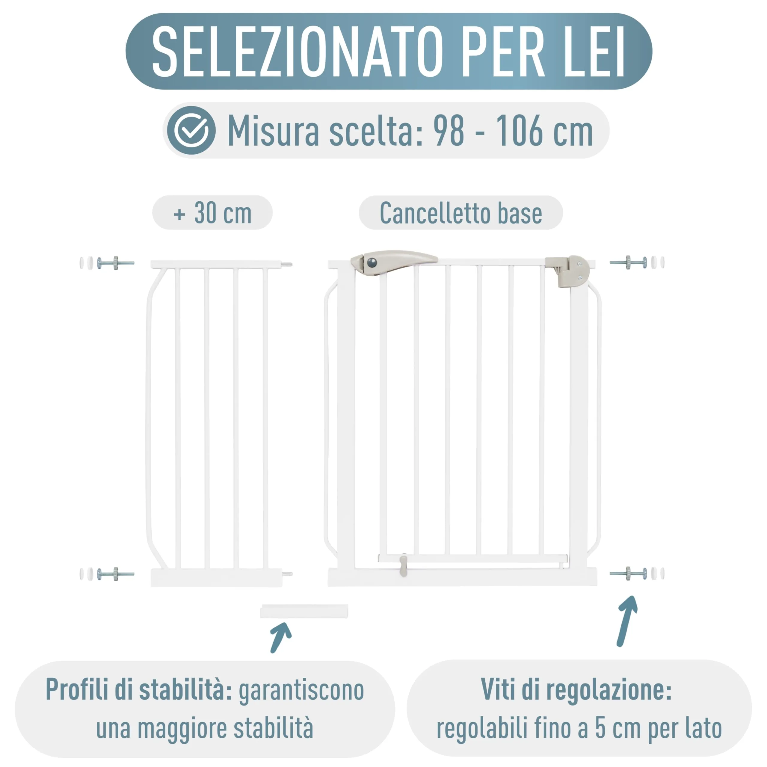 IB-Style Cancelletto di Sicurezza Berrin per Bambini e Cani, 98-106 cm, Bianco, Metallo - immagine 8