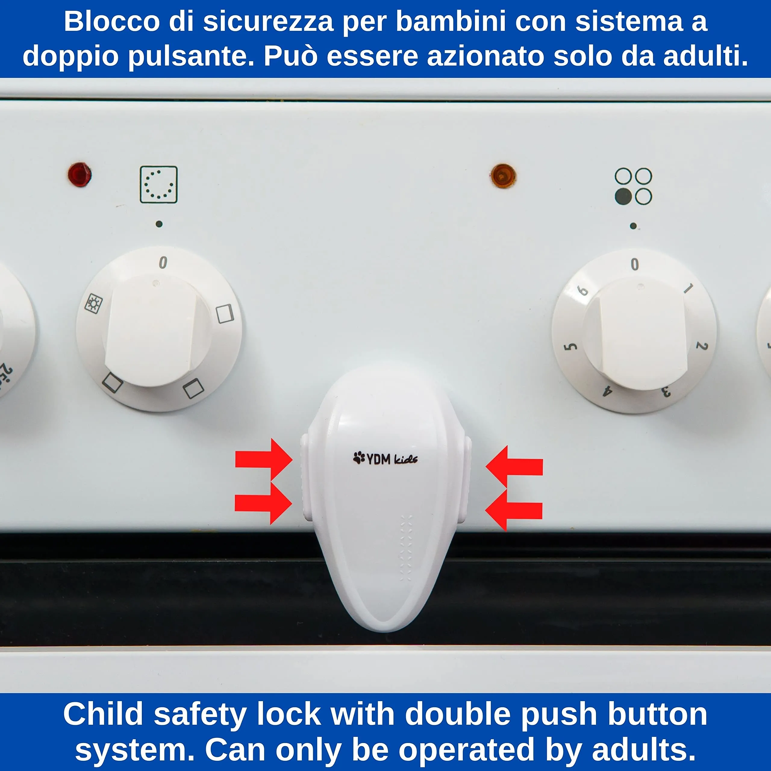 Your Day Mate Blocco Sicurezza Forno con Adesivo Termoresistente e Doppio Pulsante, Bianco, 2 pezzi - immagine 5