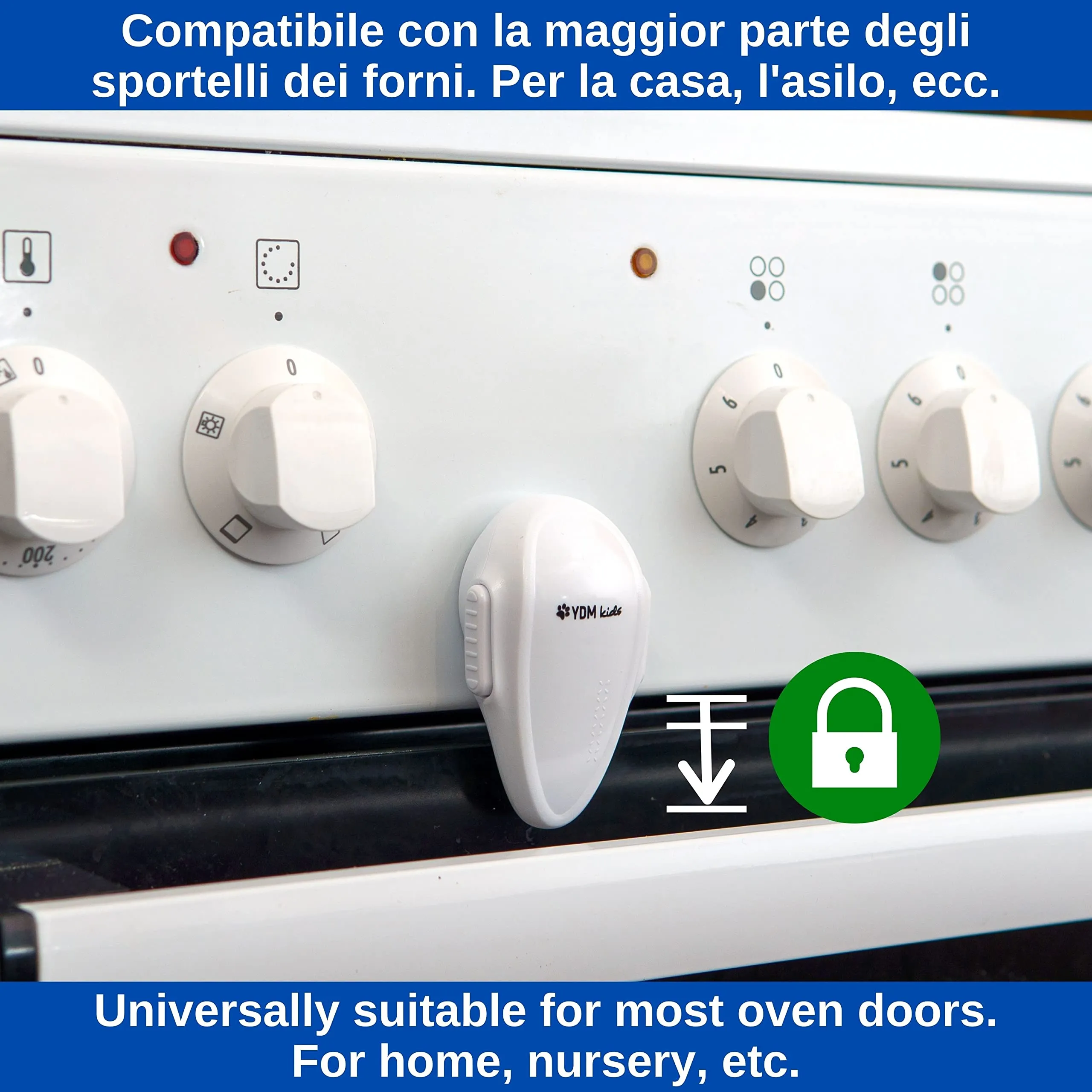 Your Day Mate Blocco Sicurezza Forno con Adesivo Termoresistente e Doppio Pulsante, Bianco, 2 pezzi - immagine 6