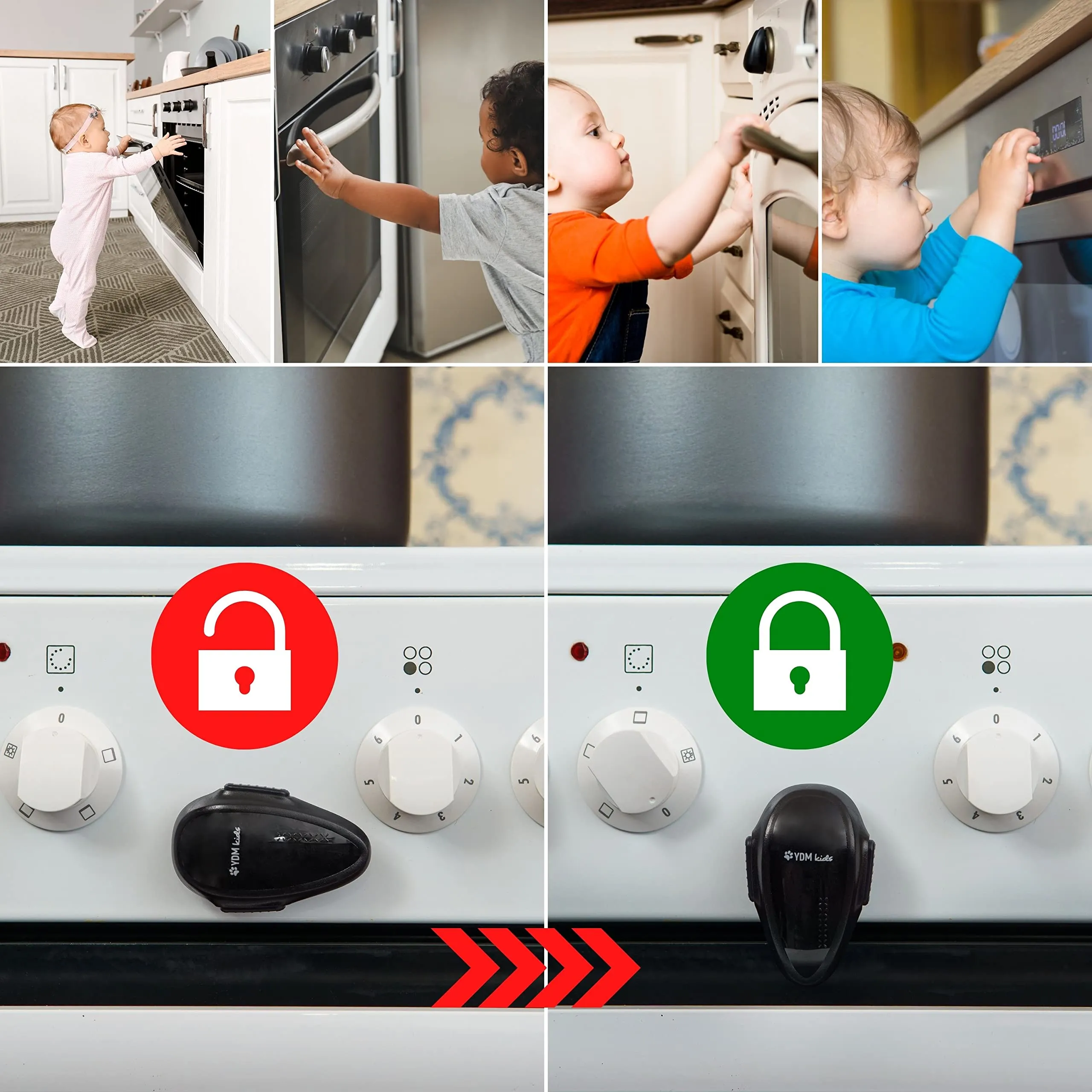 Your Day Mate Blocco Sicurezza Forno con Adesivo Termoresistente e Doppio Pulsante, Nero, 2 pezzi - immagine 3