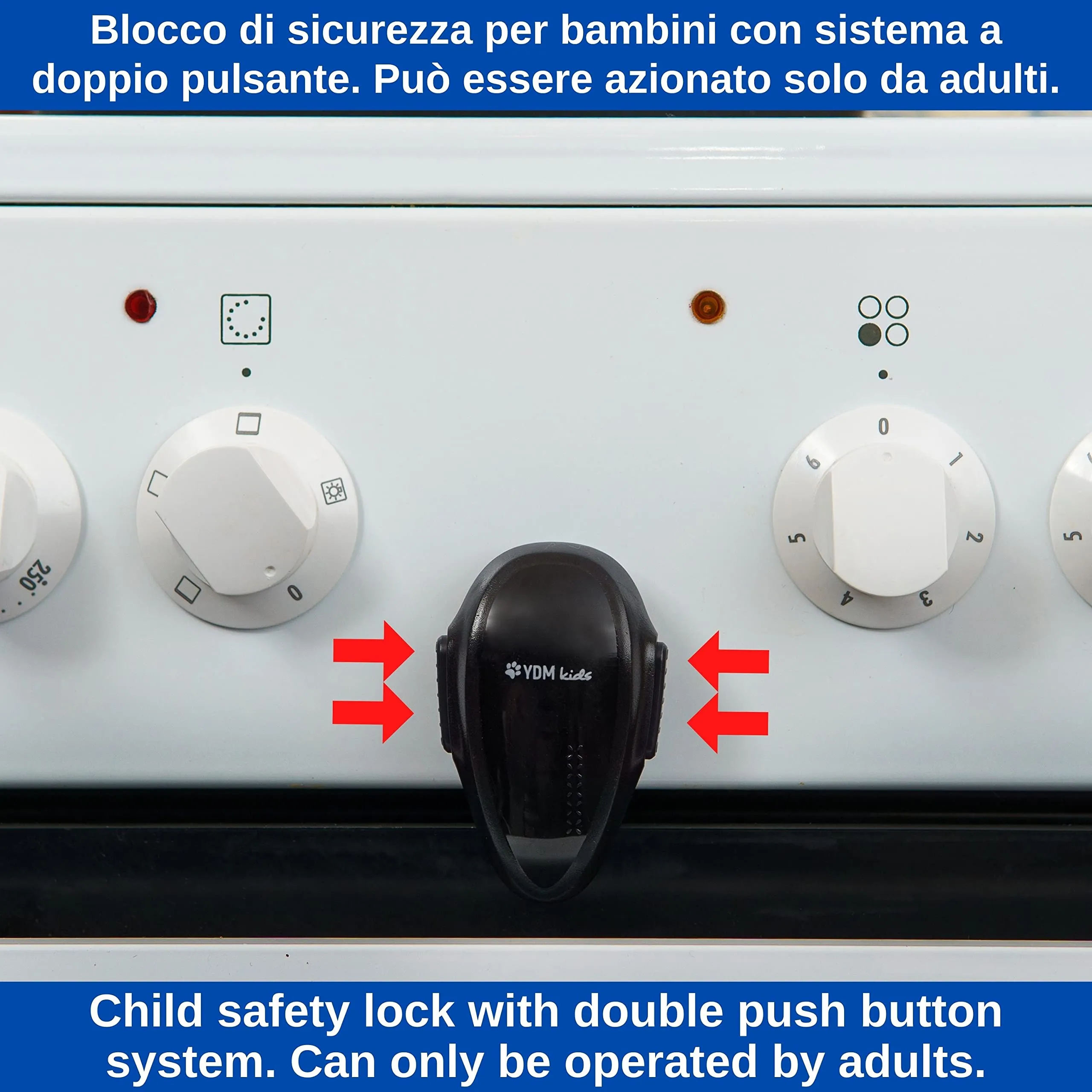 Your Day Mate Blocco Sicurezza Forno con Adesivo Termoresistente e Doppio Pulsante, Nero, 2 pezzi - immagine 5