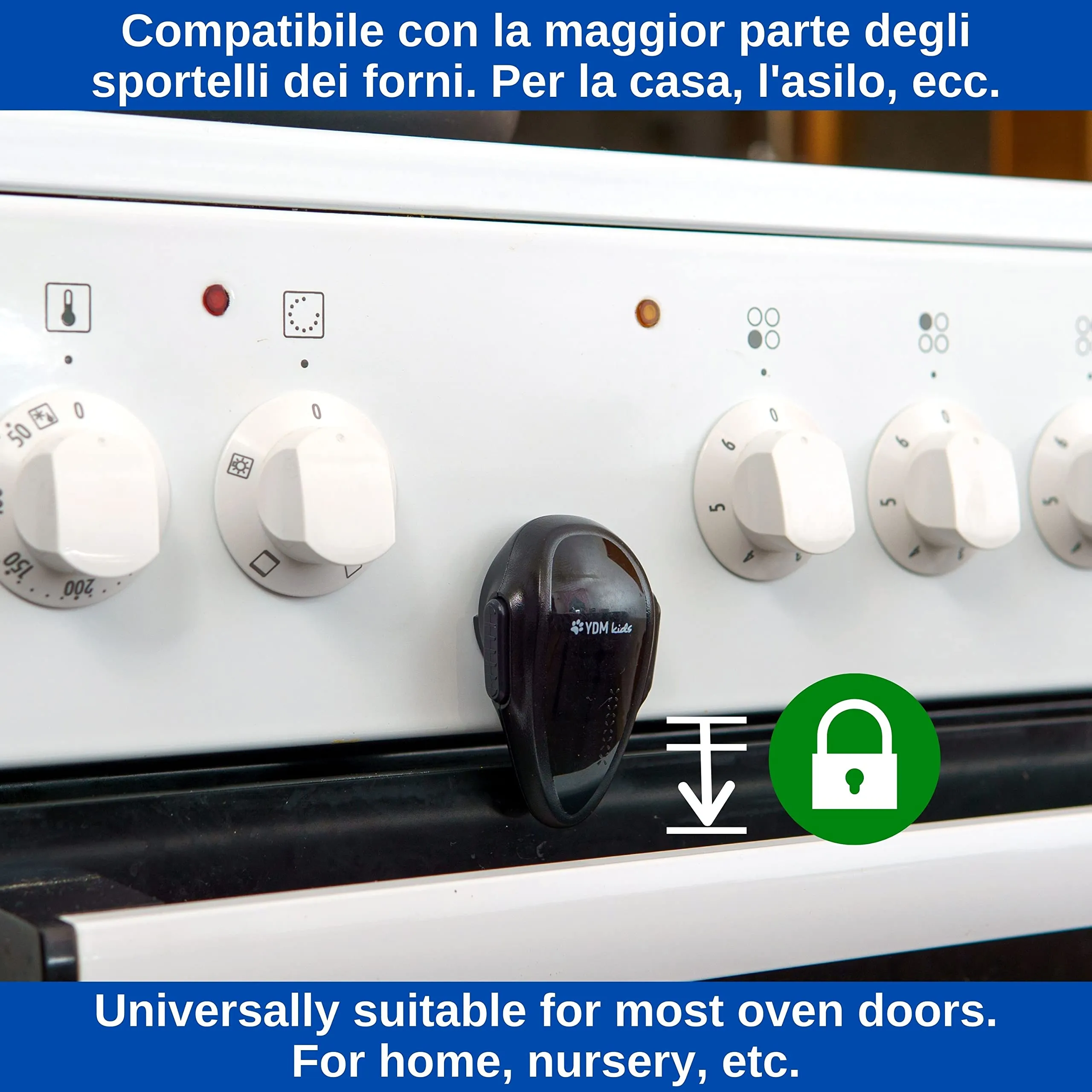 Your Day Mate Blocco Sicurezza Forno con Adesivo Termoresistente e Doppio Pulsante, Nero, 2 pezzi - immagine 6