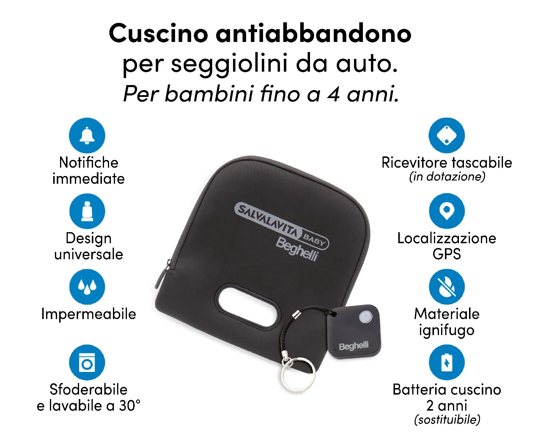 Beghelli Salvalavita Baby Cuscino Antiabbandono per Seggiolini da Auto, fino a 4 anni - immagine 3