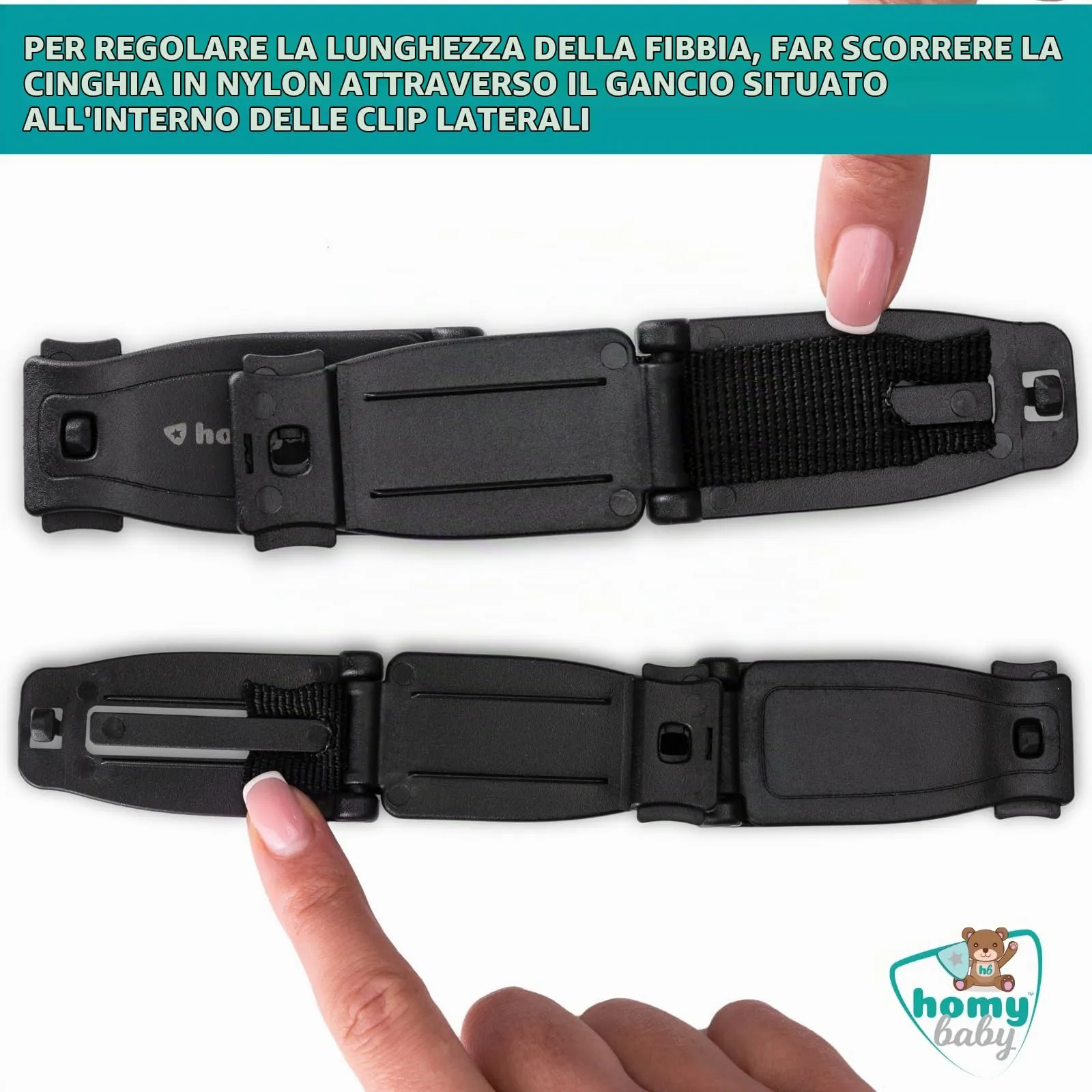 HOMYBABY Dispositivo per Imbracatura Bambini - Fibbia Antifuga per Passeggini e Seggioloni (XL, X1) - immagine 6