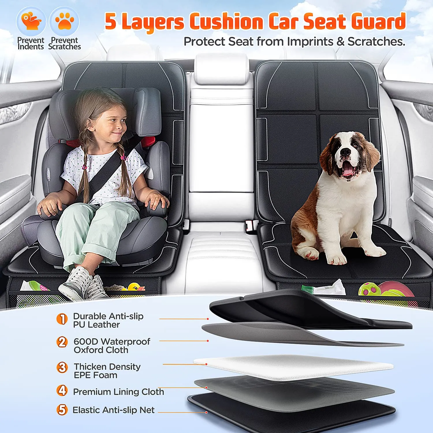 Gimars Protettore di Sedili Auto XL, Compatibile ISOFIX, Tessuto Oxford 600D Impermeabile, Nero-grigio (2 Pezzi) - immagine 2