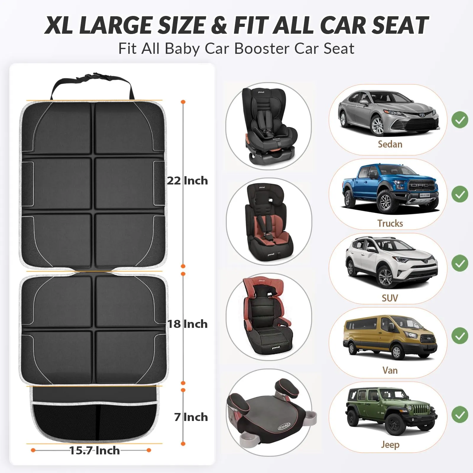 Gimars Protettore di Sedili Auto XL, Compatibile ISOFIX, Tessuto Oxford 600D Impermeabile, Nero-grigio (2 Pezzi) - immagine 3