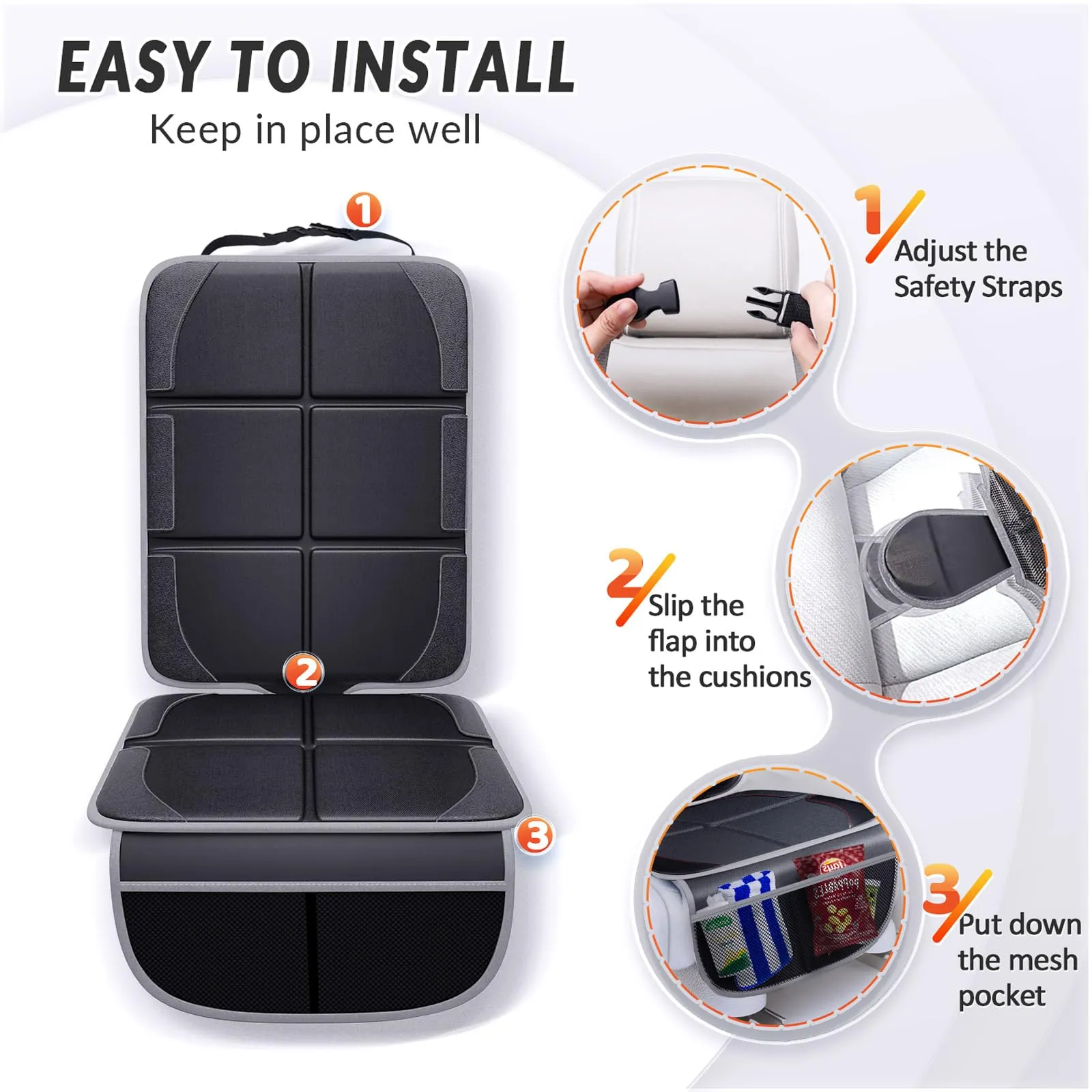 Gimars Protettore di Sedili Auto XL, Compatibile ISOFIX, Tessuto Oxford 600D Impermeabile, Nero-grigio (2 Pezzi) - immagine 7