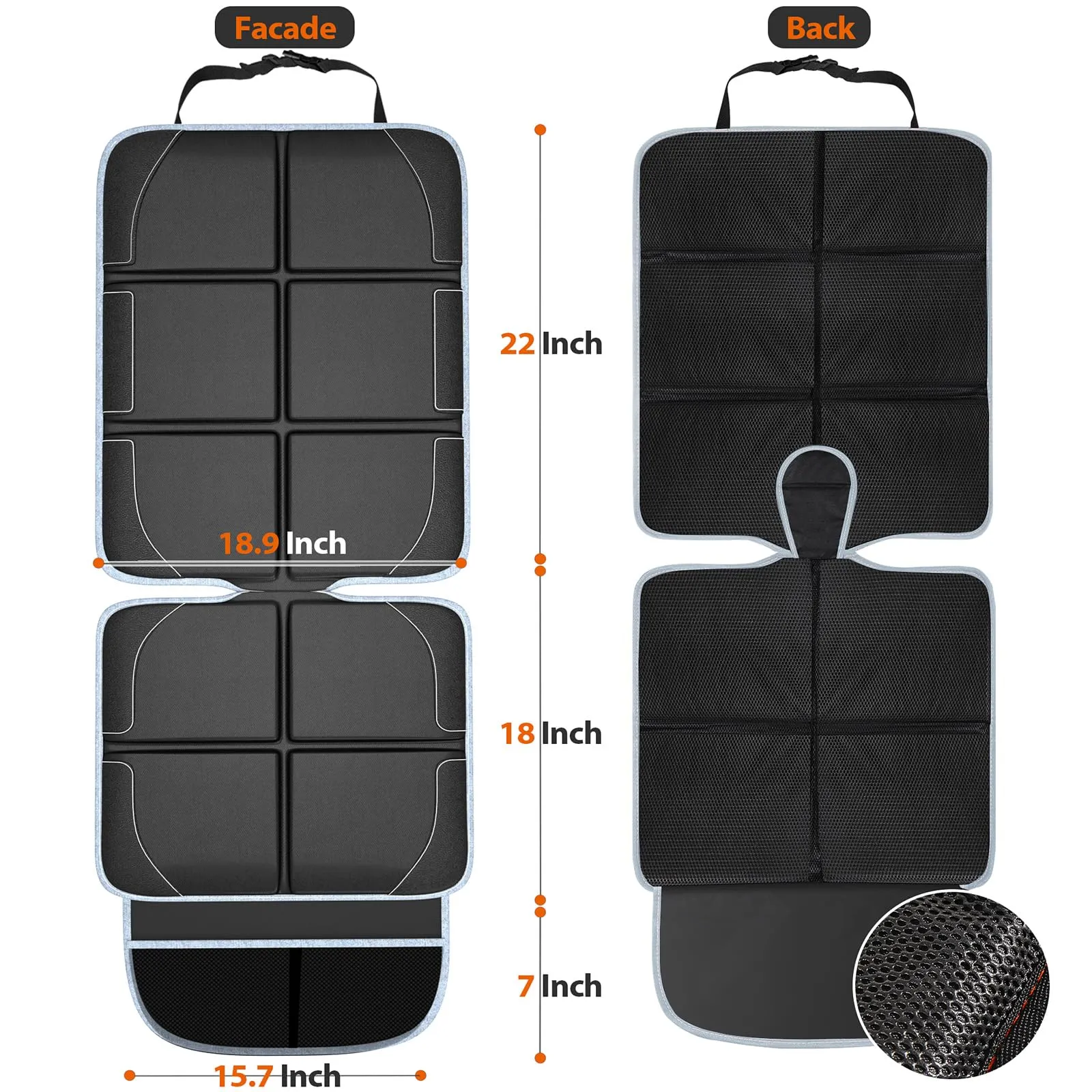 Gimars Protettore di Sedili Auto XL, Compatibile ISOFIX, Tessuto Oxford 600D Impermeabile, Nero-grigio (2 Pezzi) - immagine 8