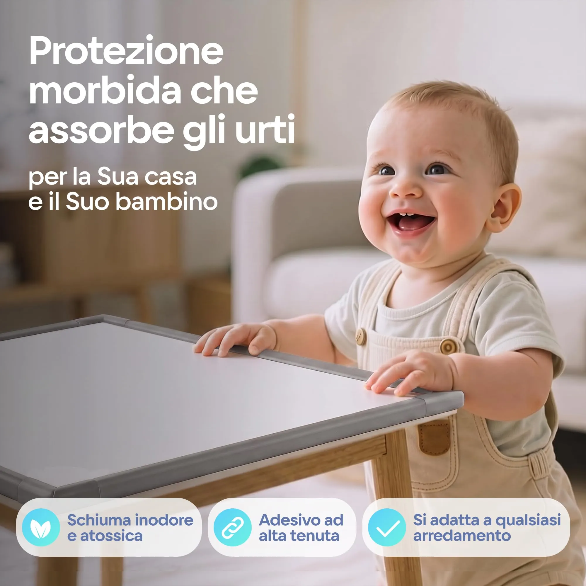 Komfortology Set Sicurezza Bambini Paraspigoli e Bordo Protettivo 4,5 m con 4 Angoli in Gommapiuma, Grigio - immagine 2