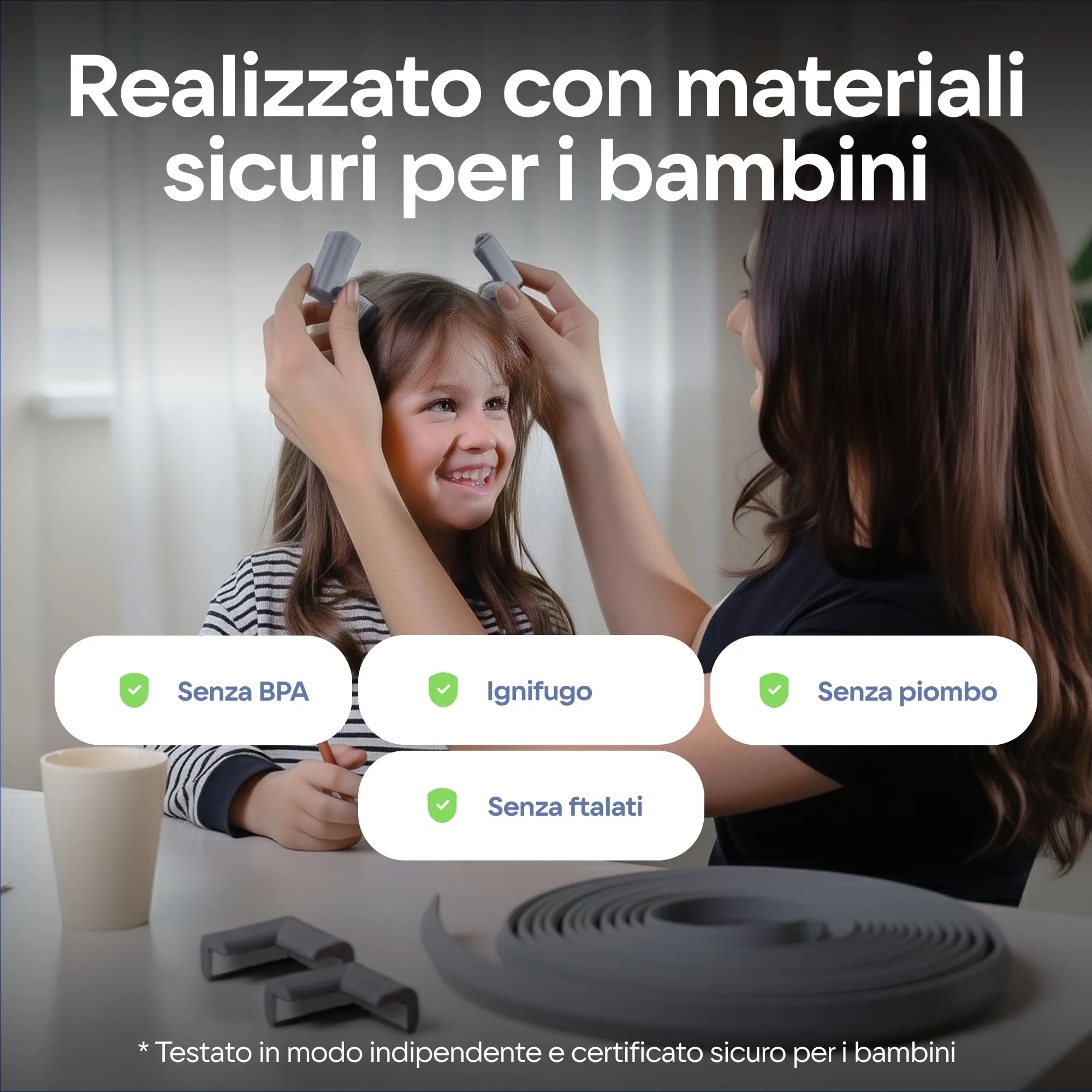 Komfortology Set Sicurezza Bambini Paraspigoli e Bordo Protettivo 4,5 m con 4 Angoli in Gommapiuma, Grigio - immagine 6
