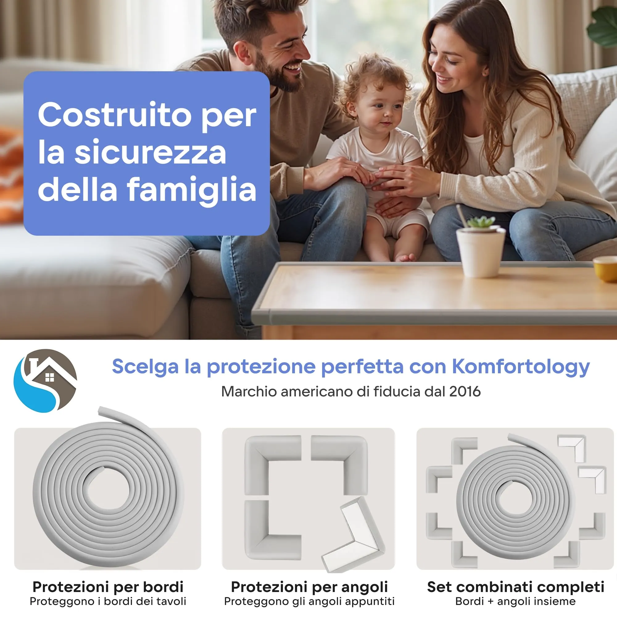 Komfortology Set Sicurezza Bambini Paraspigoli e Bordo Protettivo 4,5 m con 4 Angoli in Gommapiuma, Grigio - immagine 8
