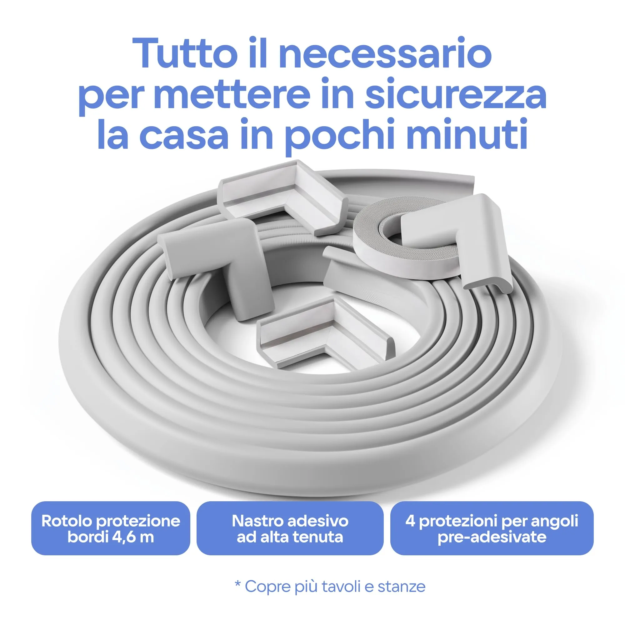 Komfortology Set Sicurezza Bambini Paraspigoli e Bordo Protettivo 4,5 m con 4 Angoli in Gommapiuma, Grigio - immagine 9