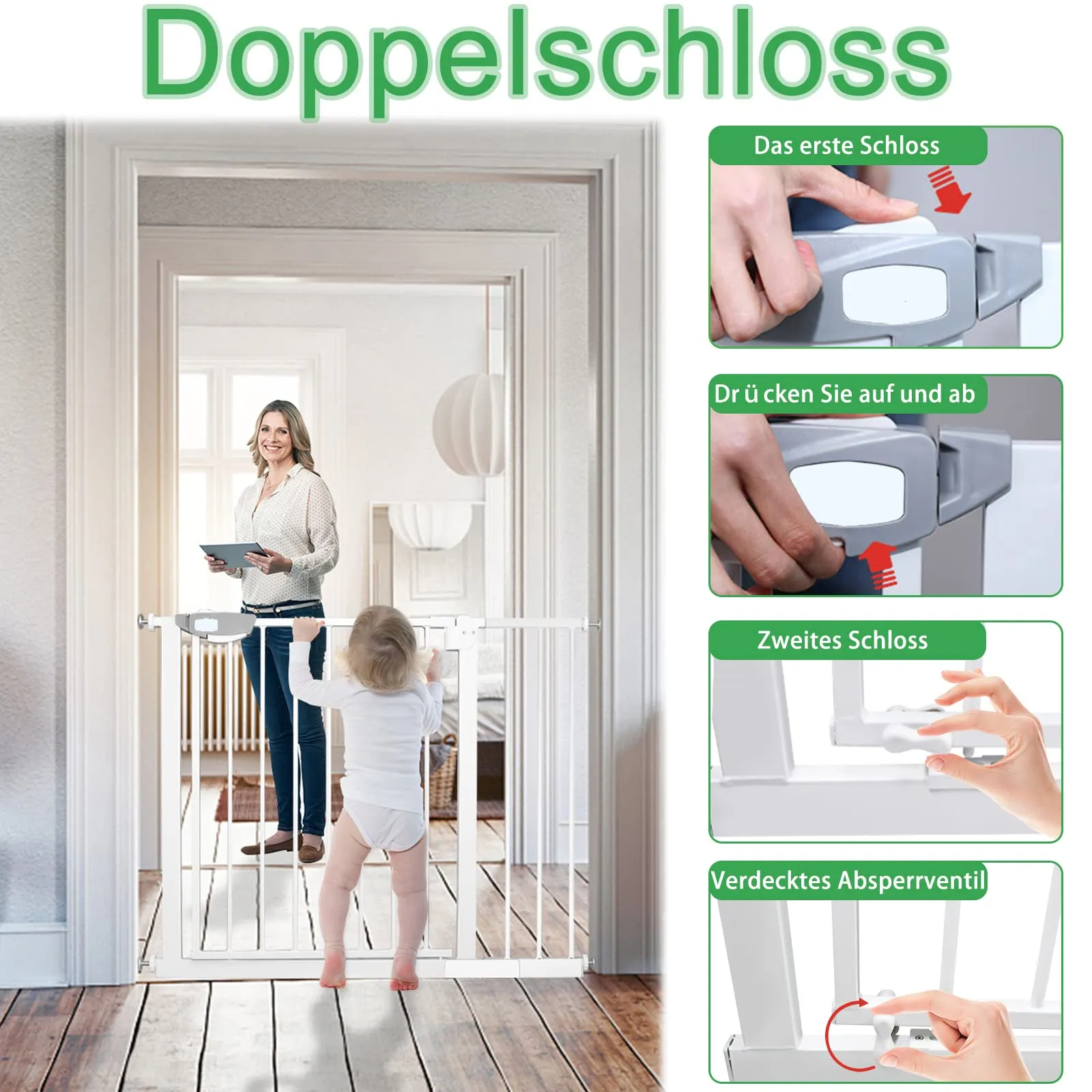 Froadp Cancelletto di Sicurezza per Bambini e Animali, Bianco, 105-115cm - immagine 6