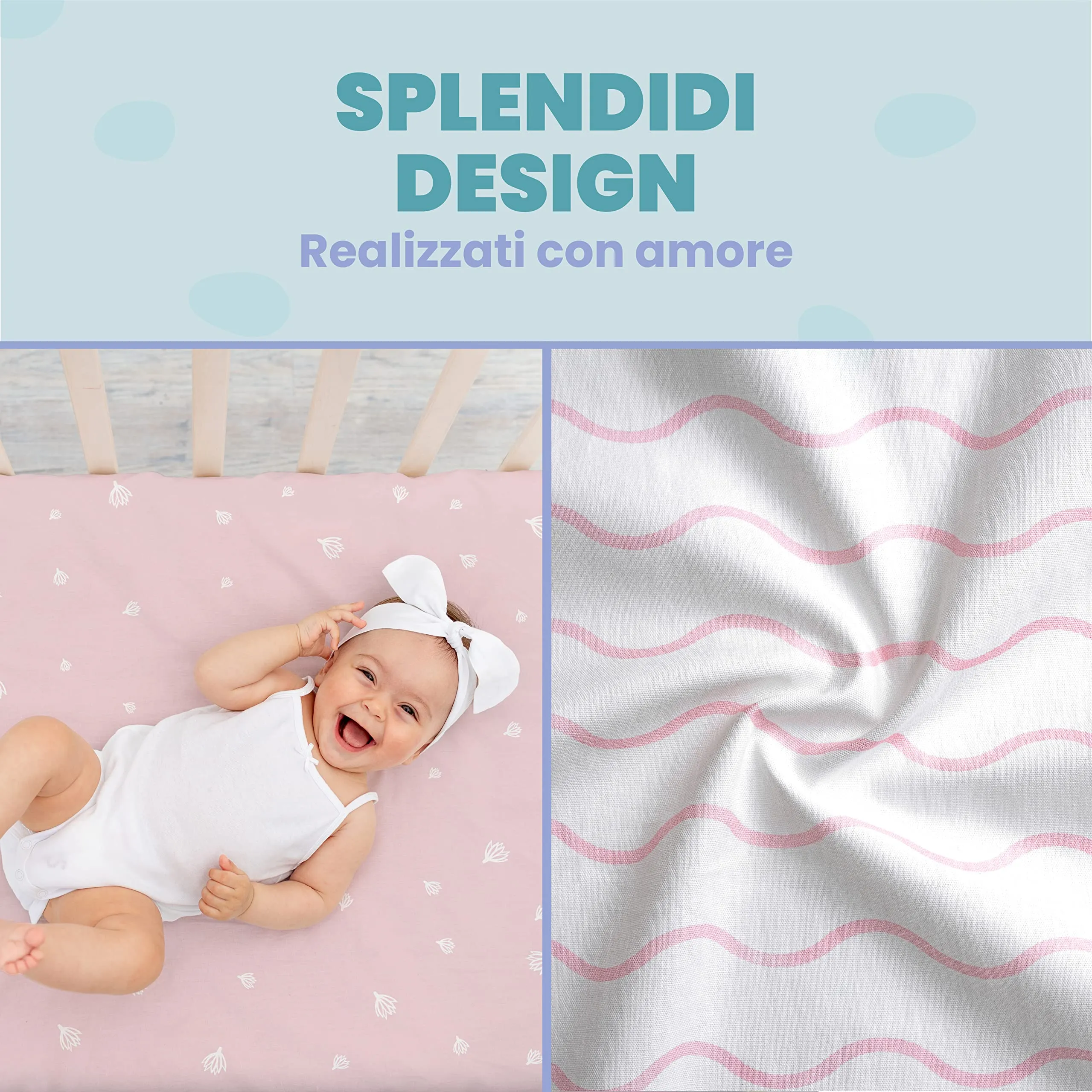 Sweety Fox Set Lenzuola Next To Me 3-in-1 - 2 Lenzuola con Angoli e 1 Coprimaterasso Impermeabile, 50 x 83 cm, Rosa - immagine 6
