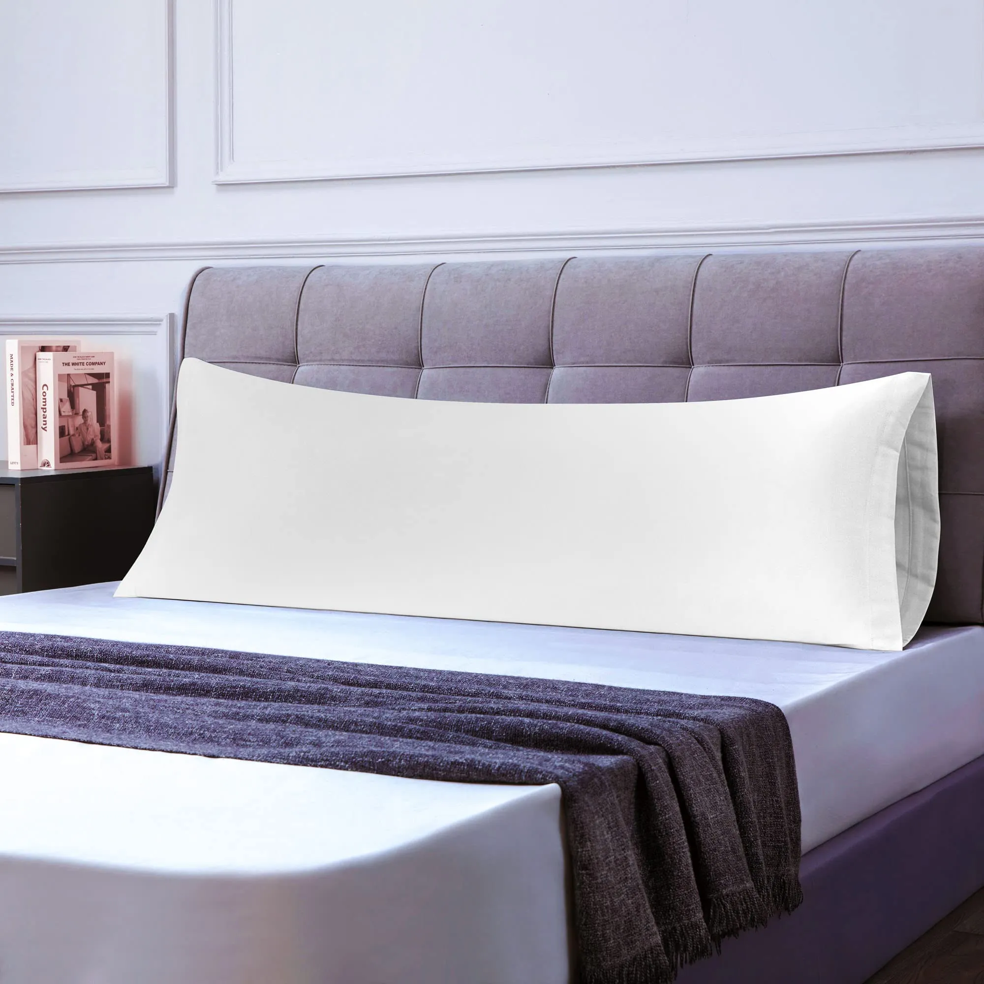 Poligino Federe Cuscini Letto Matrimoniale in Cotone 45x135 cm, Certificato Oeko-TEX, Bianco - immagine 2