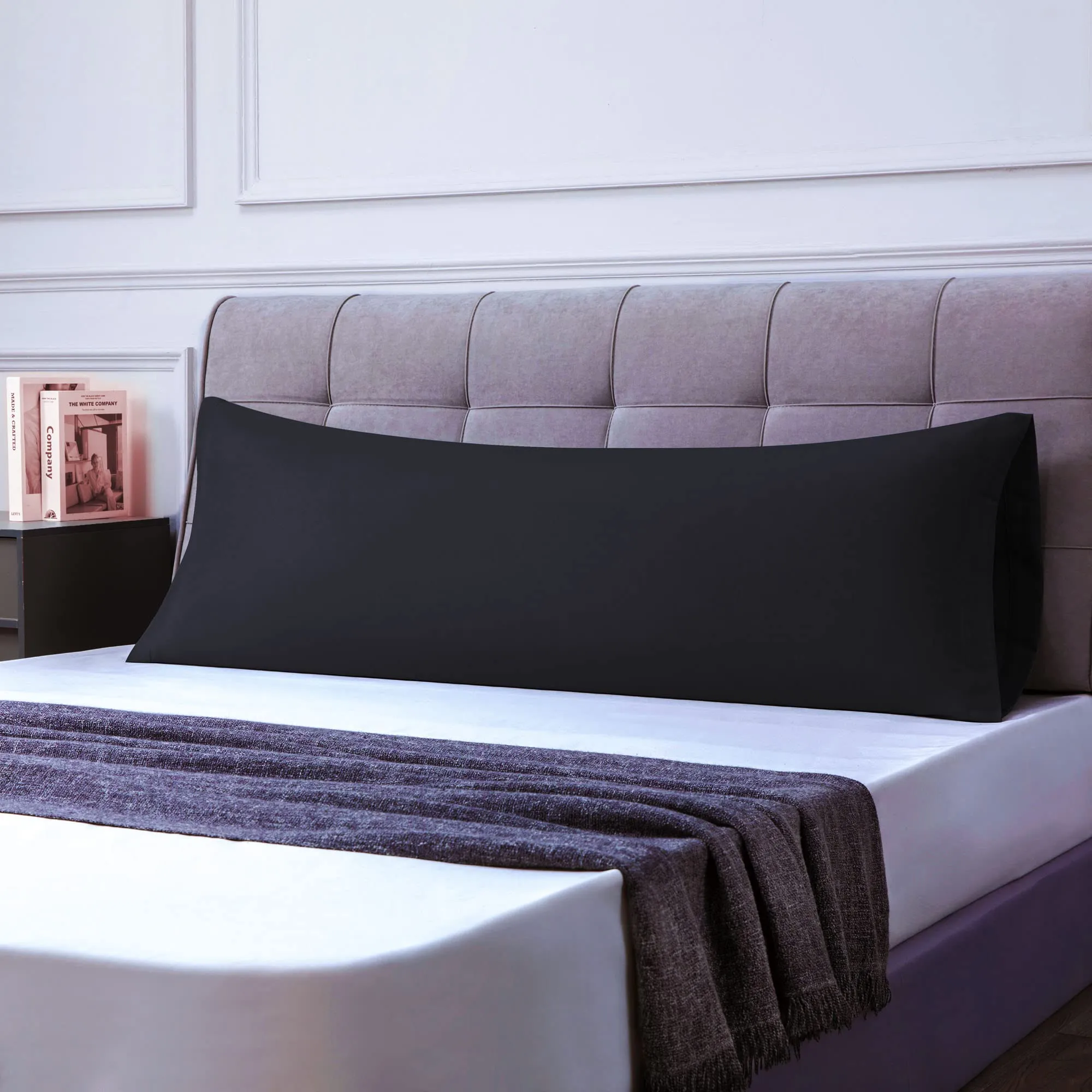 Poligino Federe Cuscini Letto Matrimoniale in Cotone 45x135 cm, Nero - immagine 2
