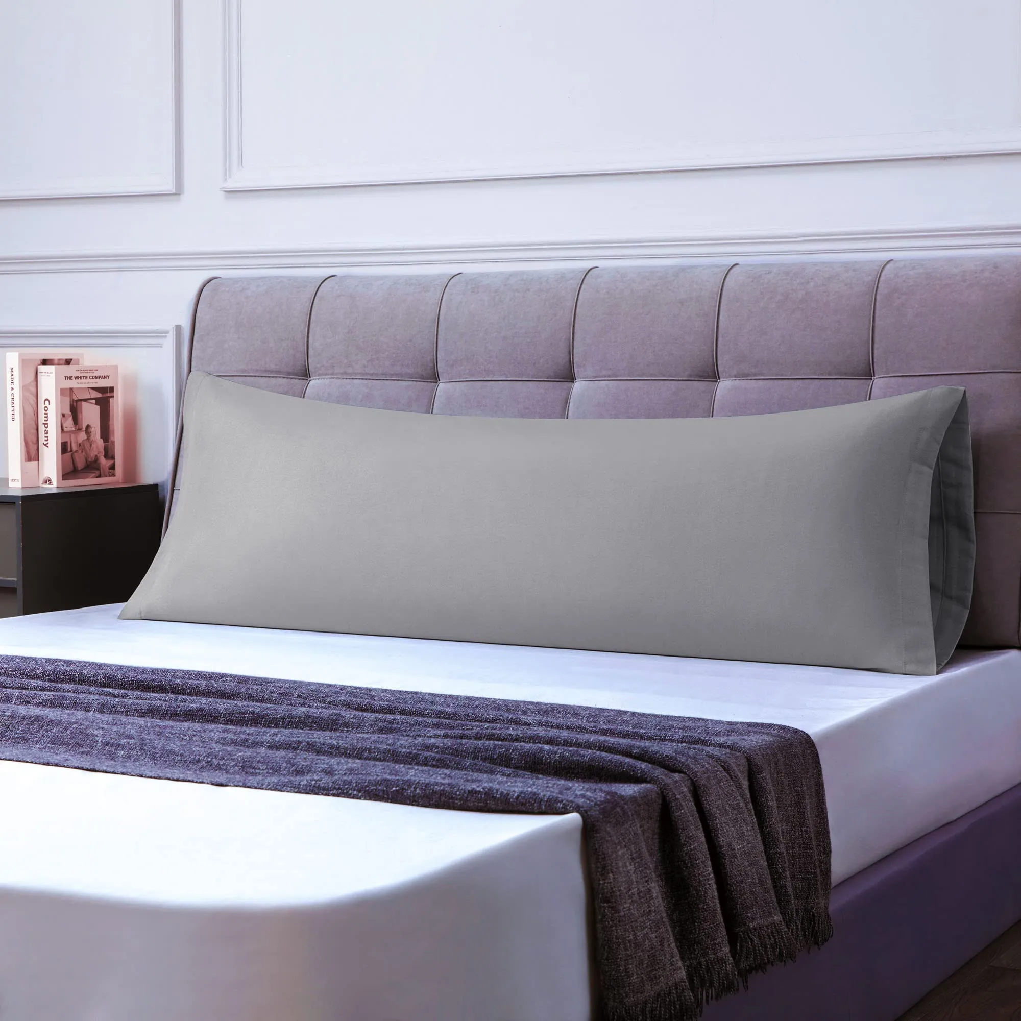 Poligino Federe Cuscini Letto Matrimoniale in Cotone, 45x150 cm, Grigio Chiaro - immagine 2