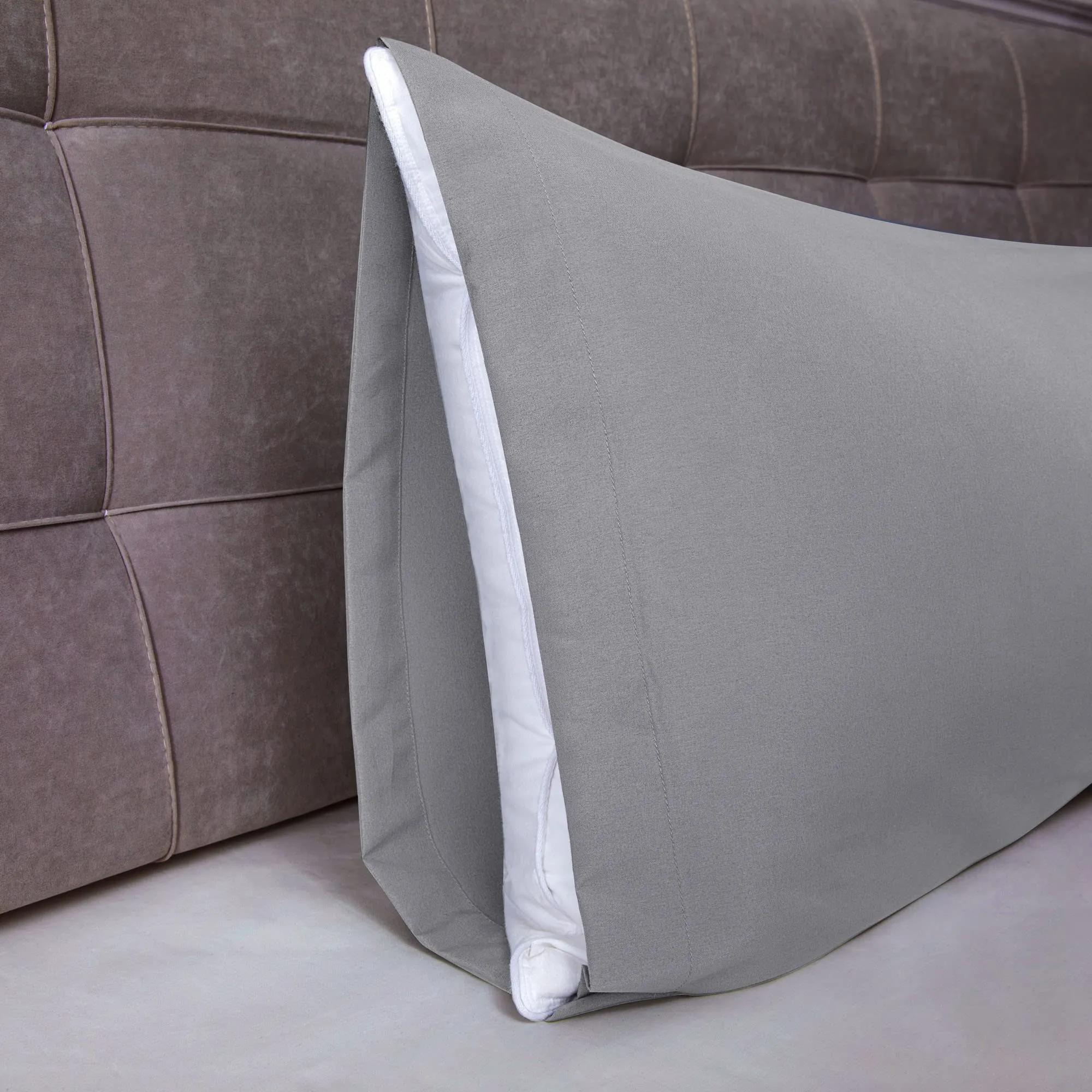 Poligino Federe Cuscini Letto Matrimoniale in Cotone, 45x150 cm, Grigio Chiaro - immagine 3