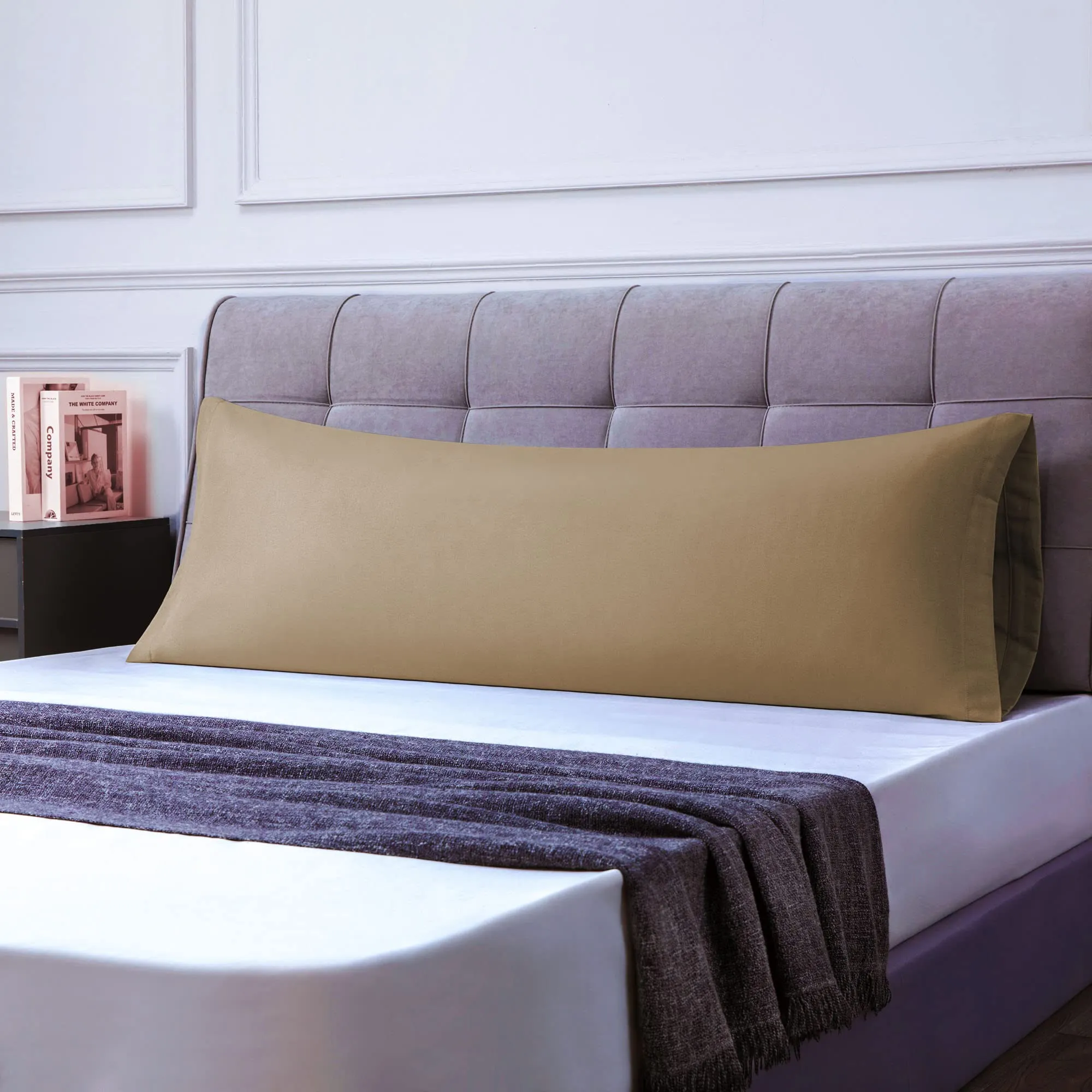 Poligino Federe Cuscini Letto Matrimoniale in Cotone 45x135 cm, Tortora - immagine 2